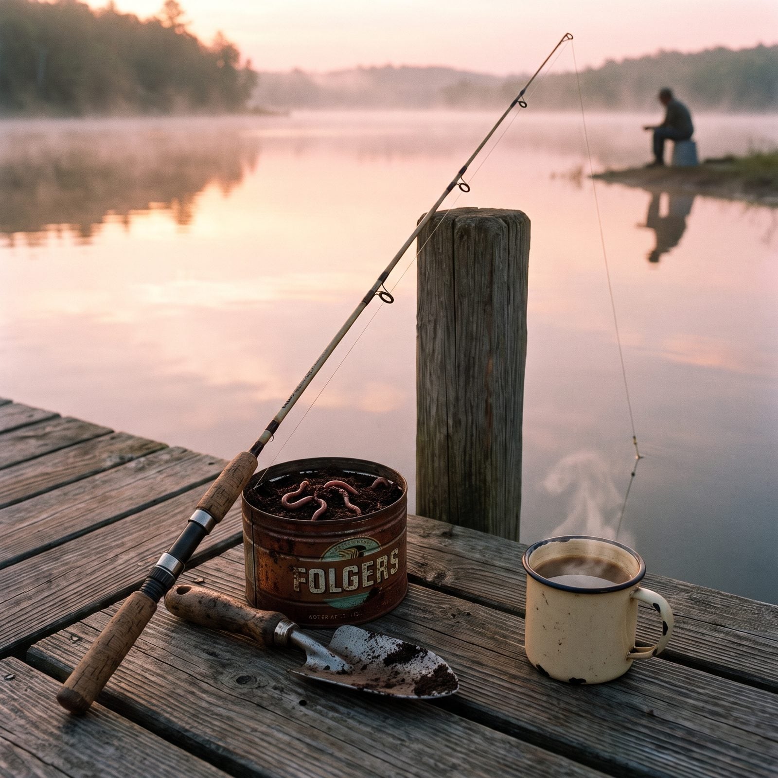 Fishing Off the Dock at Dawn With a Coffee Can of Worms