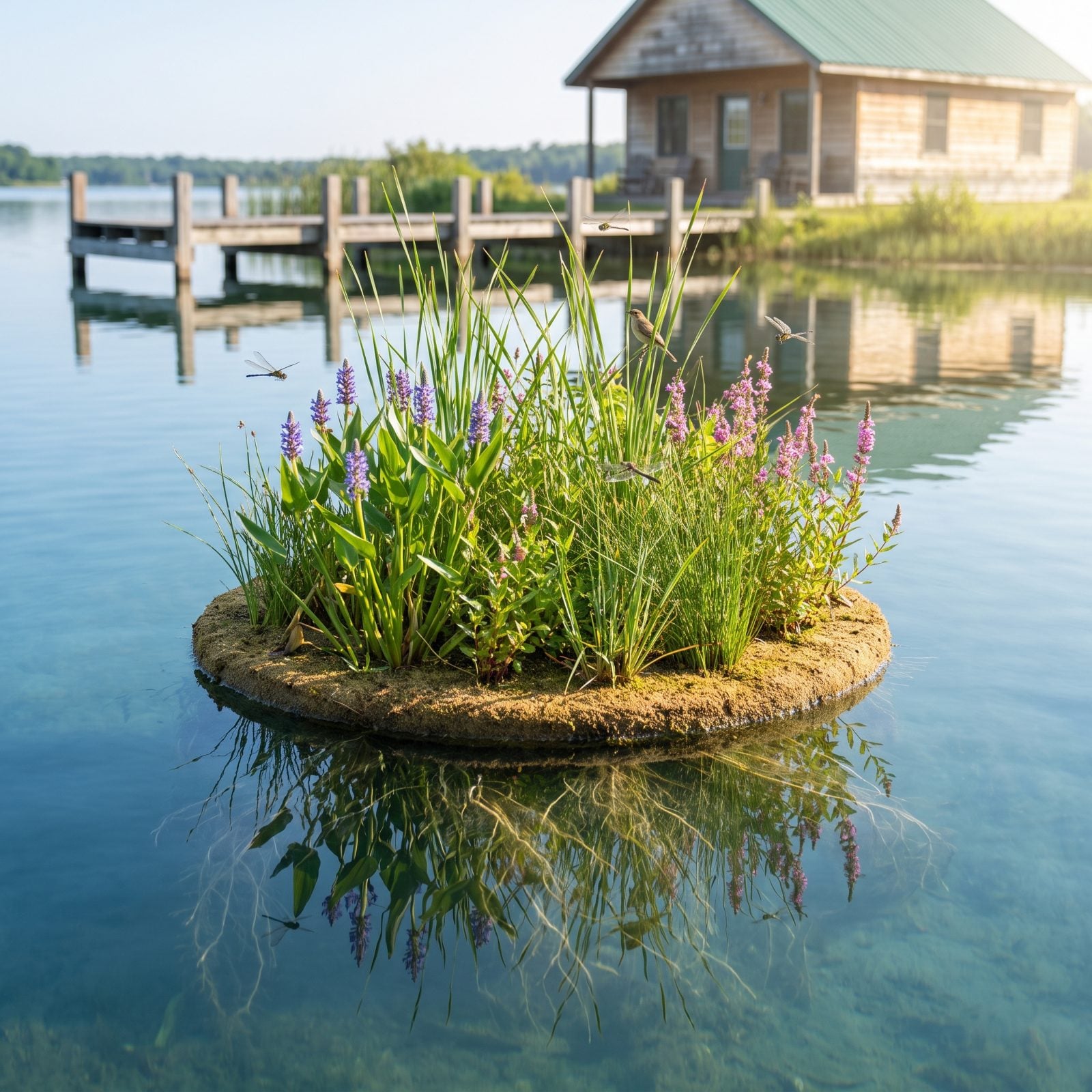 A Floating Wetland Island That Absorbs Nutrients Through Its Roots