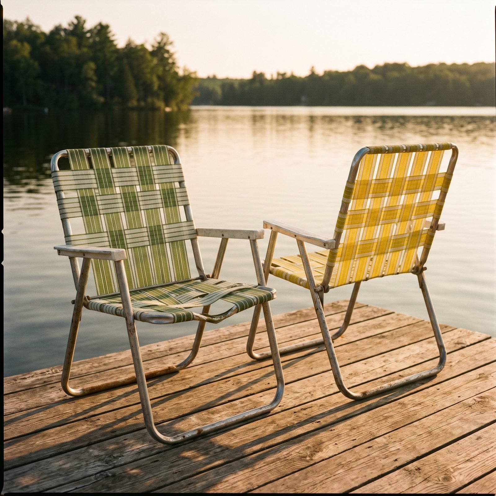 Folding Aluminum Lawn Chairs Laced With Woven Webbing