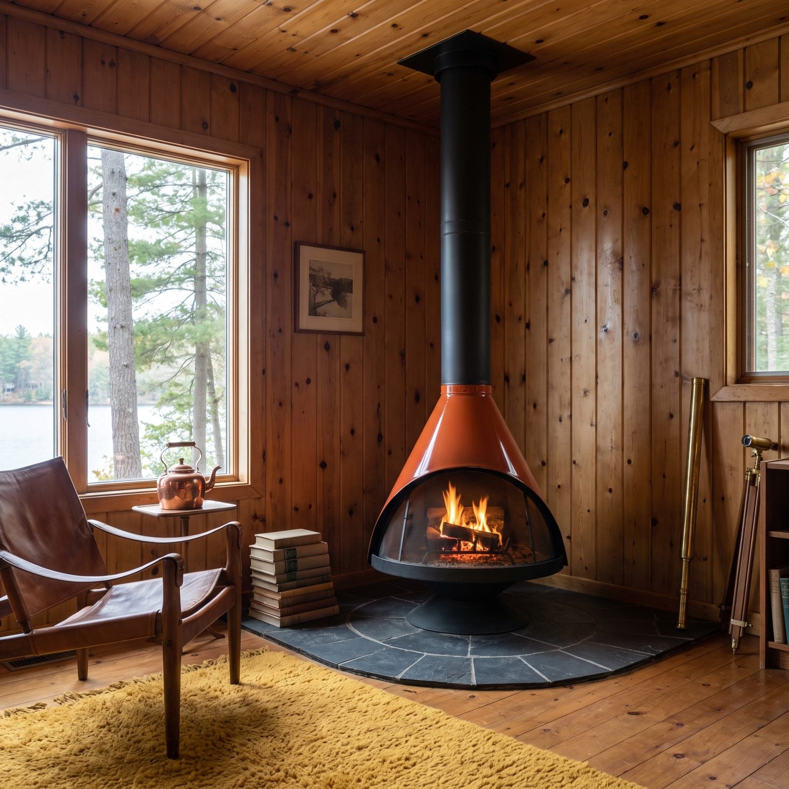 A Freestanding Enamel Cone Fireplace