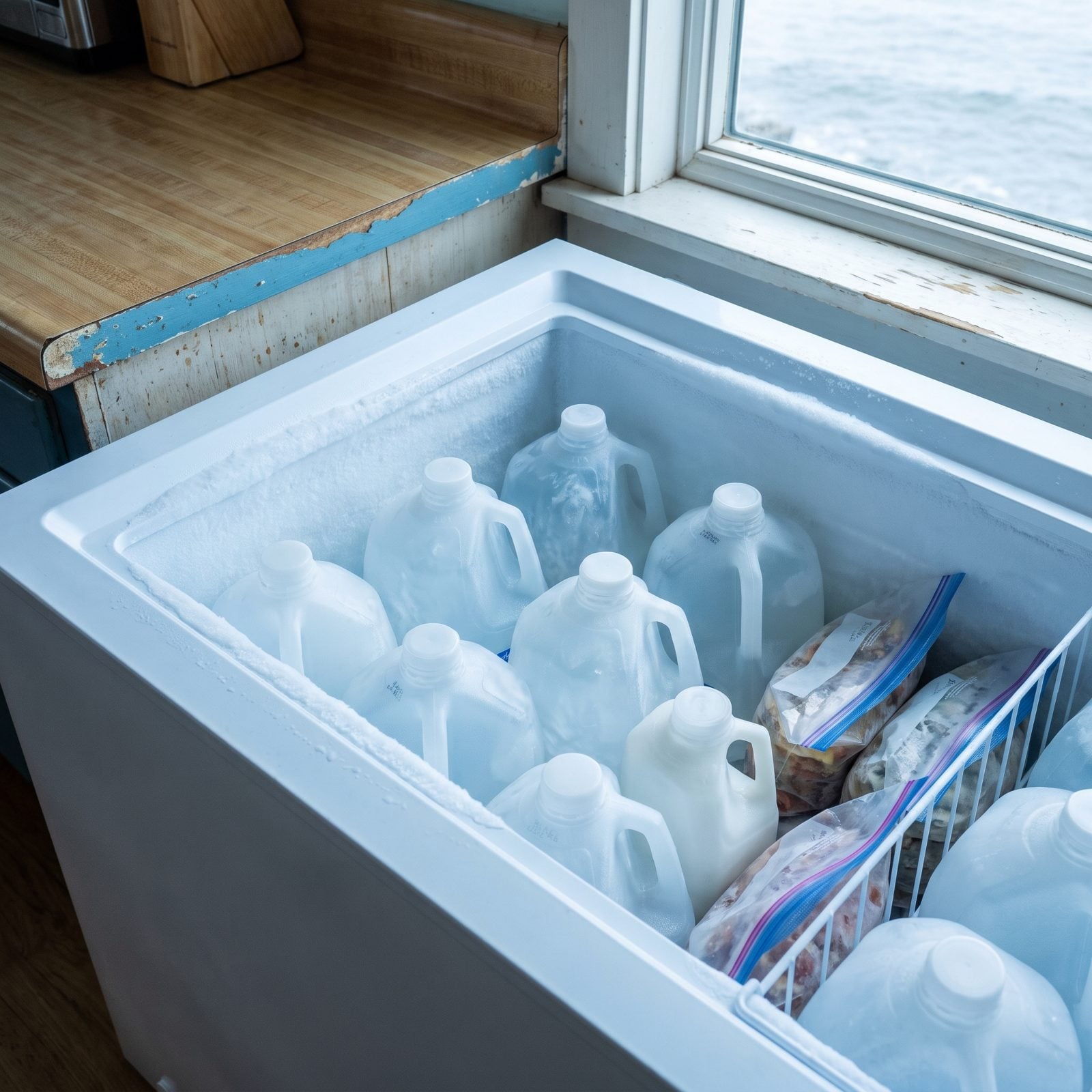 Freeze Water Jugs to Fill Empty Freezer Space Before Storms