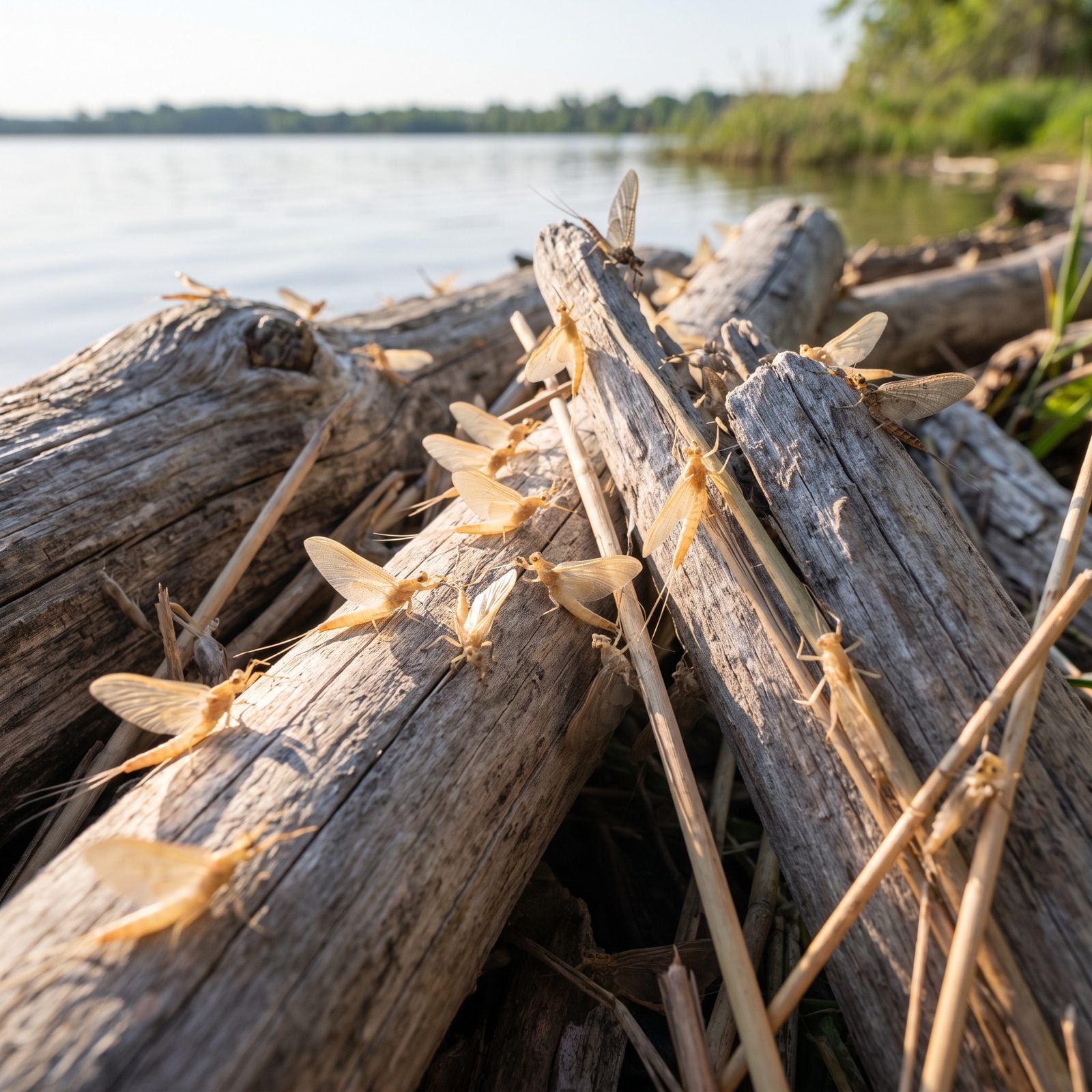 Fresh Mayfly Husks Carpeting the Shore After a Mass Hatch
