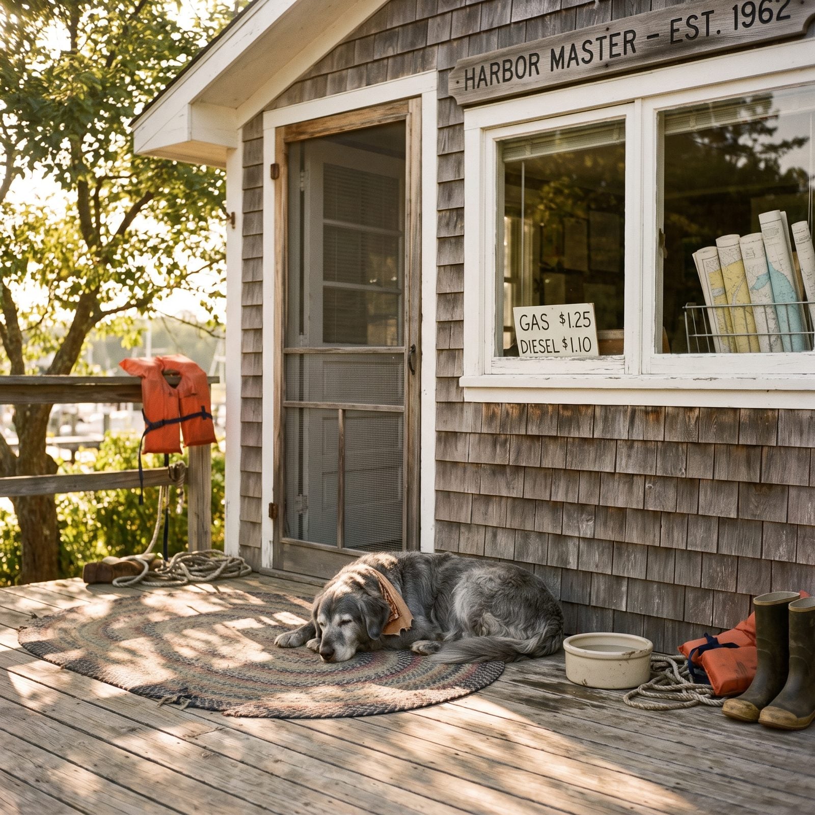 The Friendly Marina Dog Sleeping by the Office