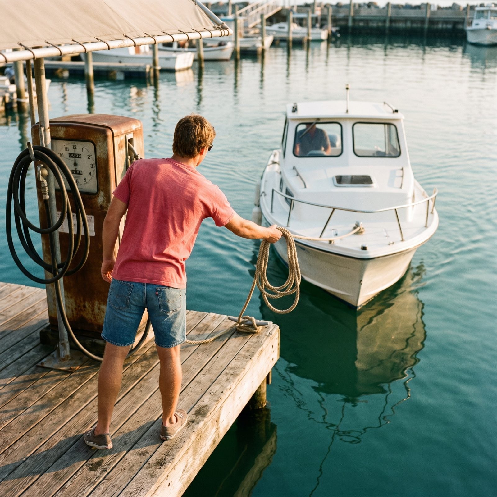 A Fuel-Dock Attendant Ready With the Line