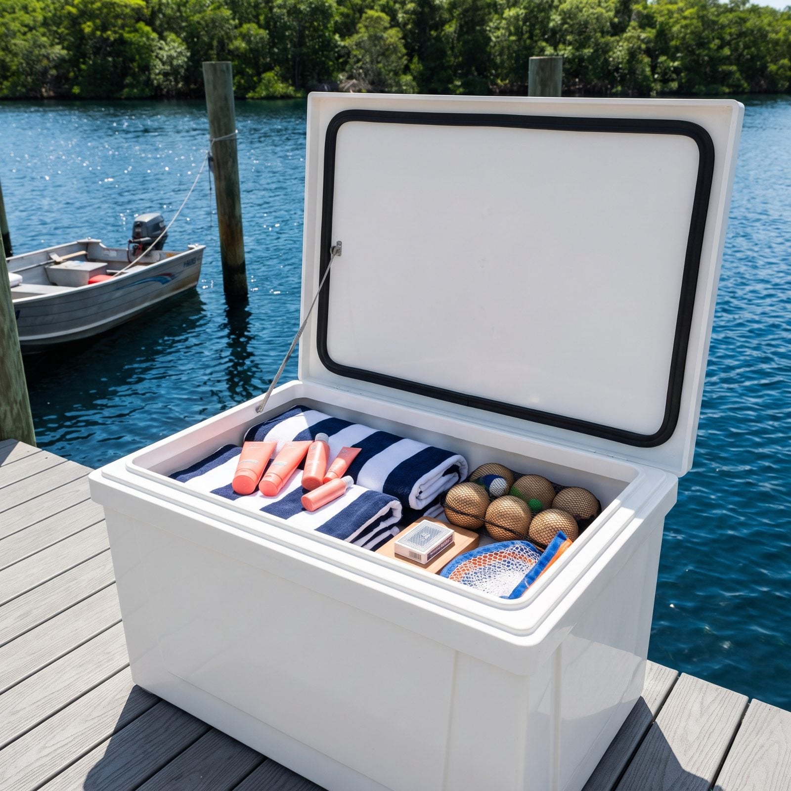 A Gasketed Dock Box for Sunscreen, Towels and Games