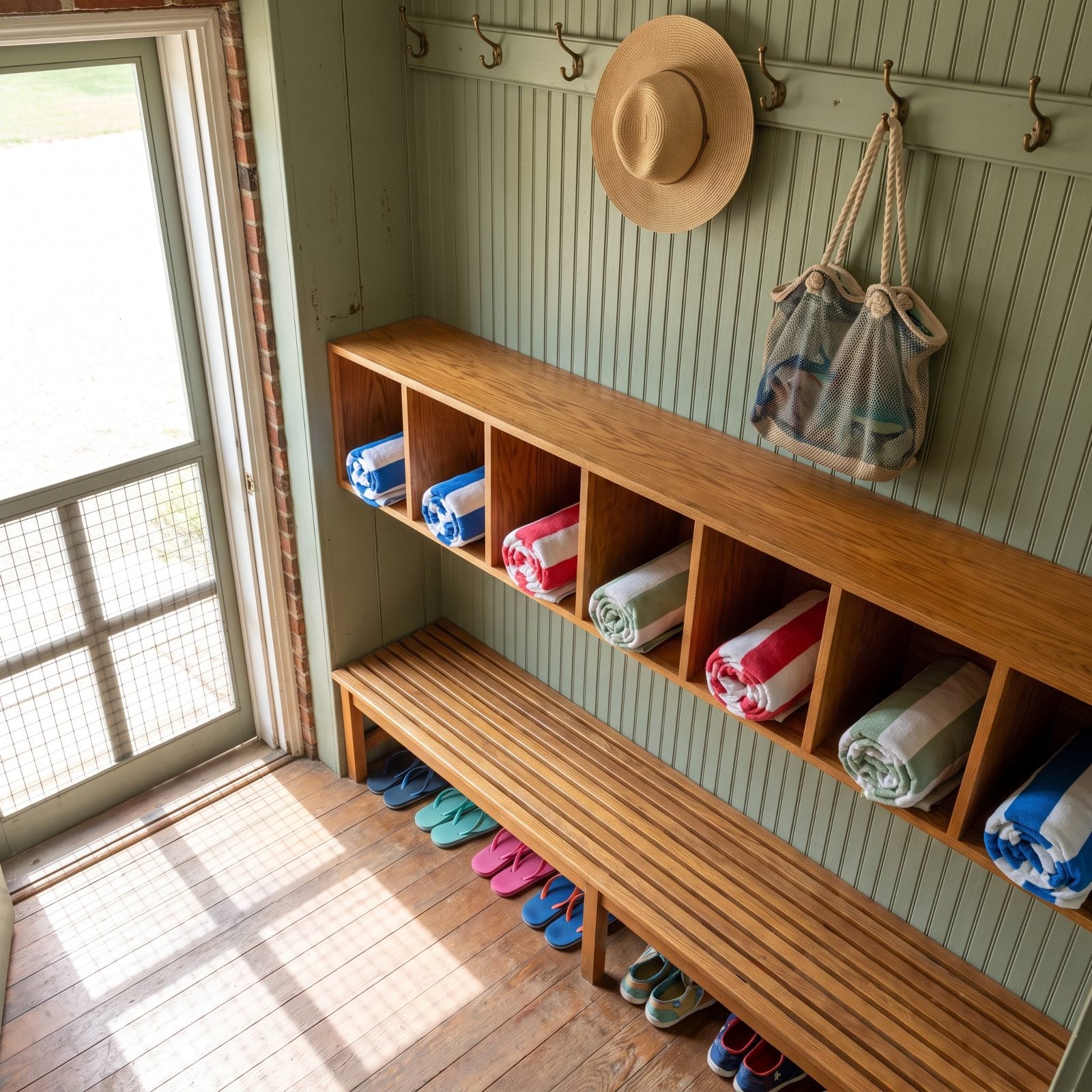 Give Day Guests Open Cubbies for Towels and Sandals