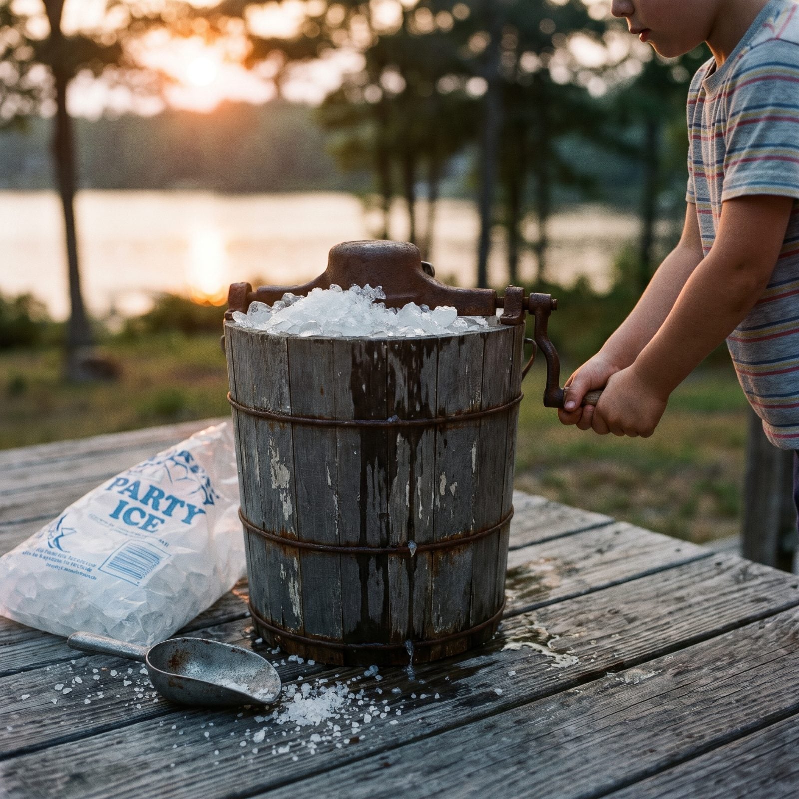 The Hand-Cranked Ice Cream Maker on the Back Deck