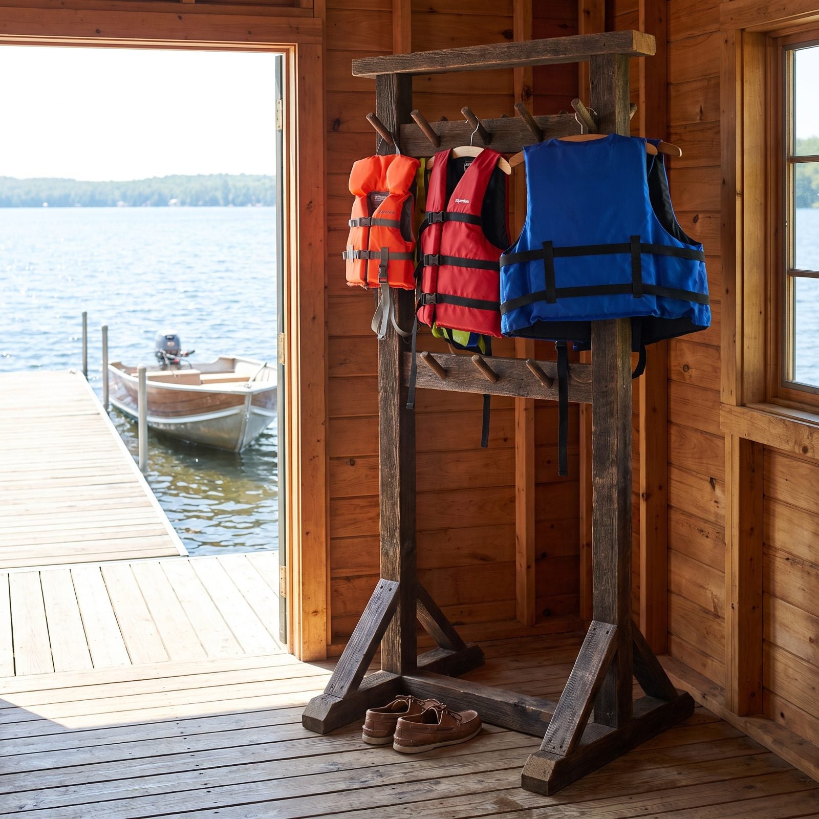 Hang Life Jackets on a Freestanding Coat Rack