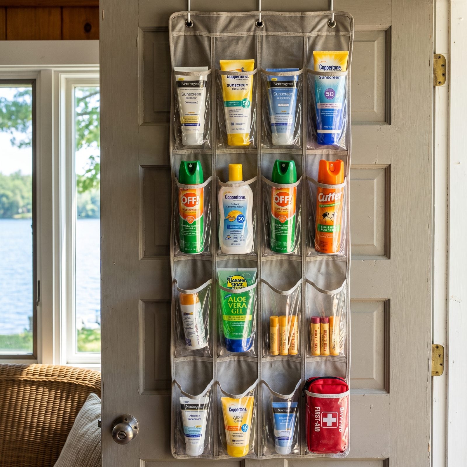 Hang a Shoe Organizer for Sunscreen and Bug Spray