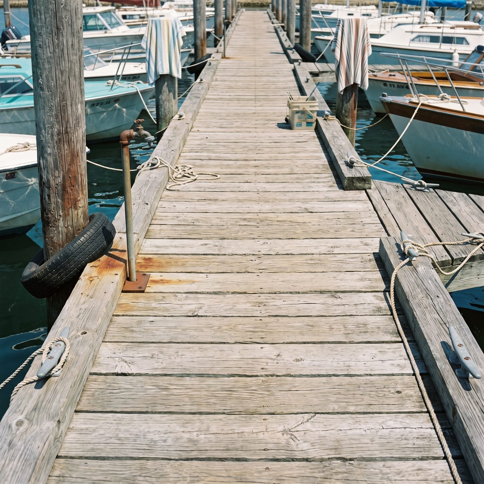Heavy Timber Docks With Planks Bleached Soft and Gray