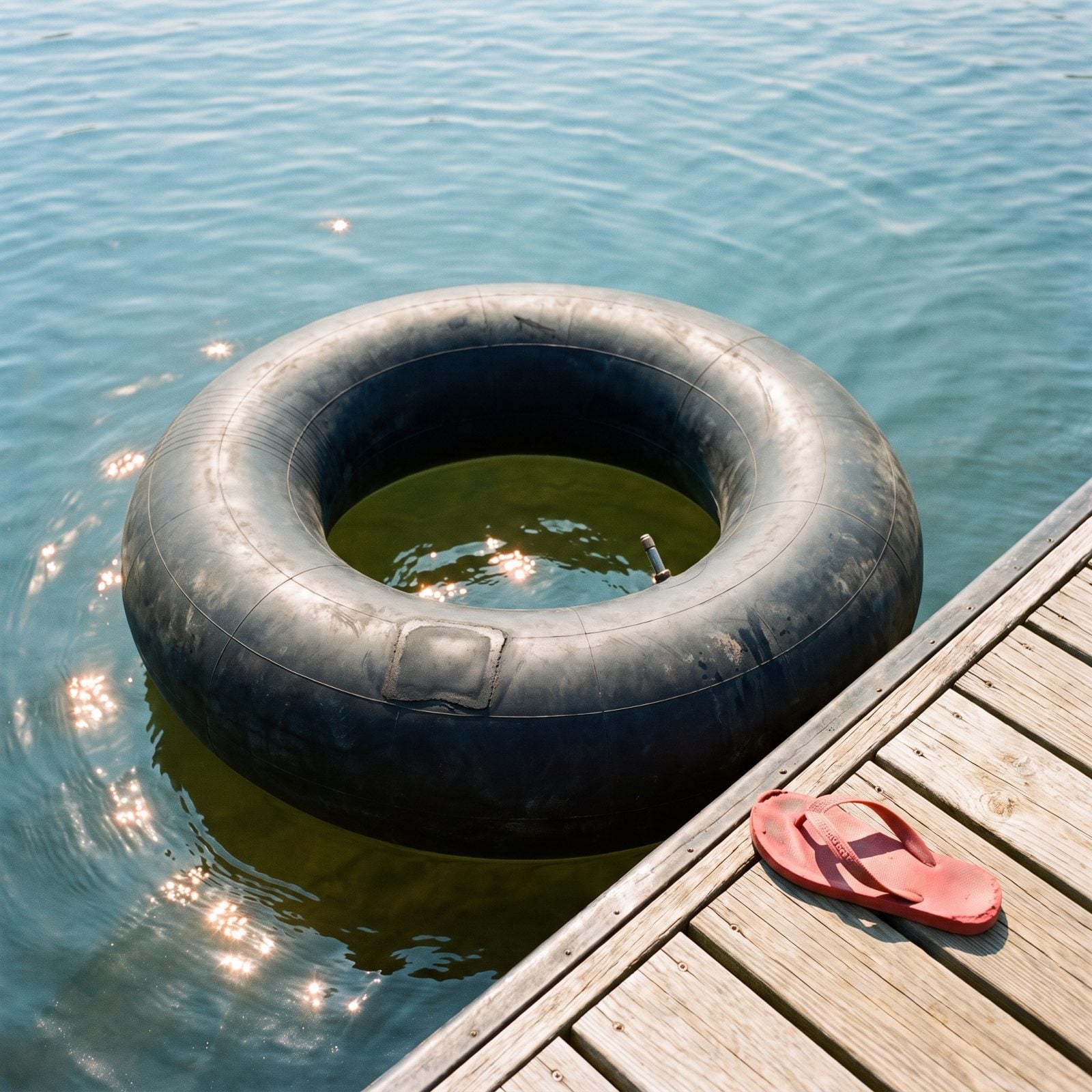 Inflated Truck Inner Tubes Bobbing Off the Dock