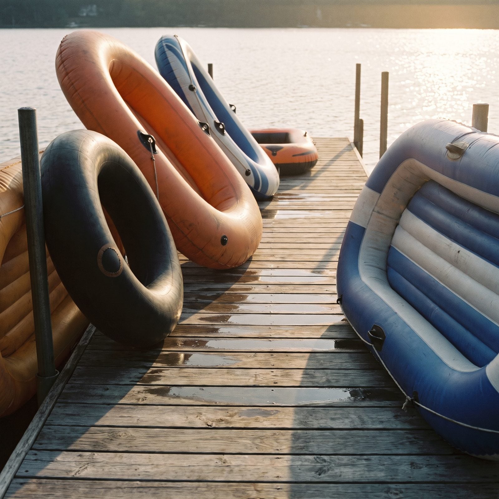 Inner Tubes and Inflatable Rafts Drying on the Dock