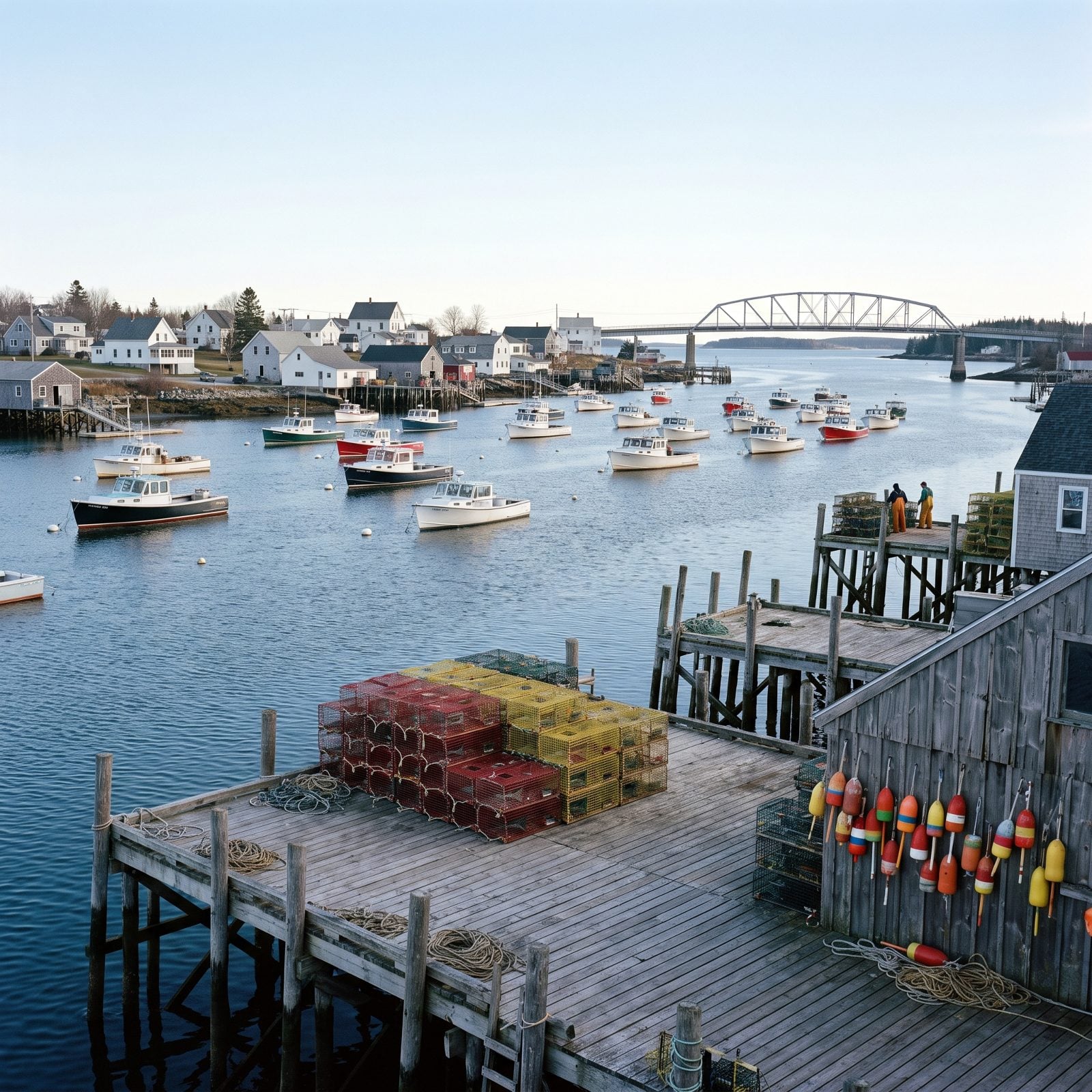Jonesport, Maine, Lobster Wharves Pack a Moosabec Reach Harbor