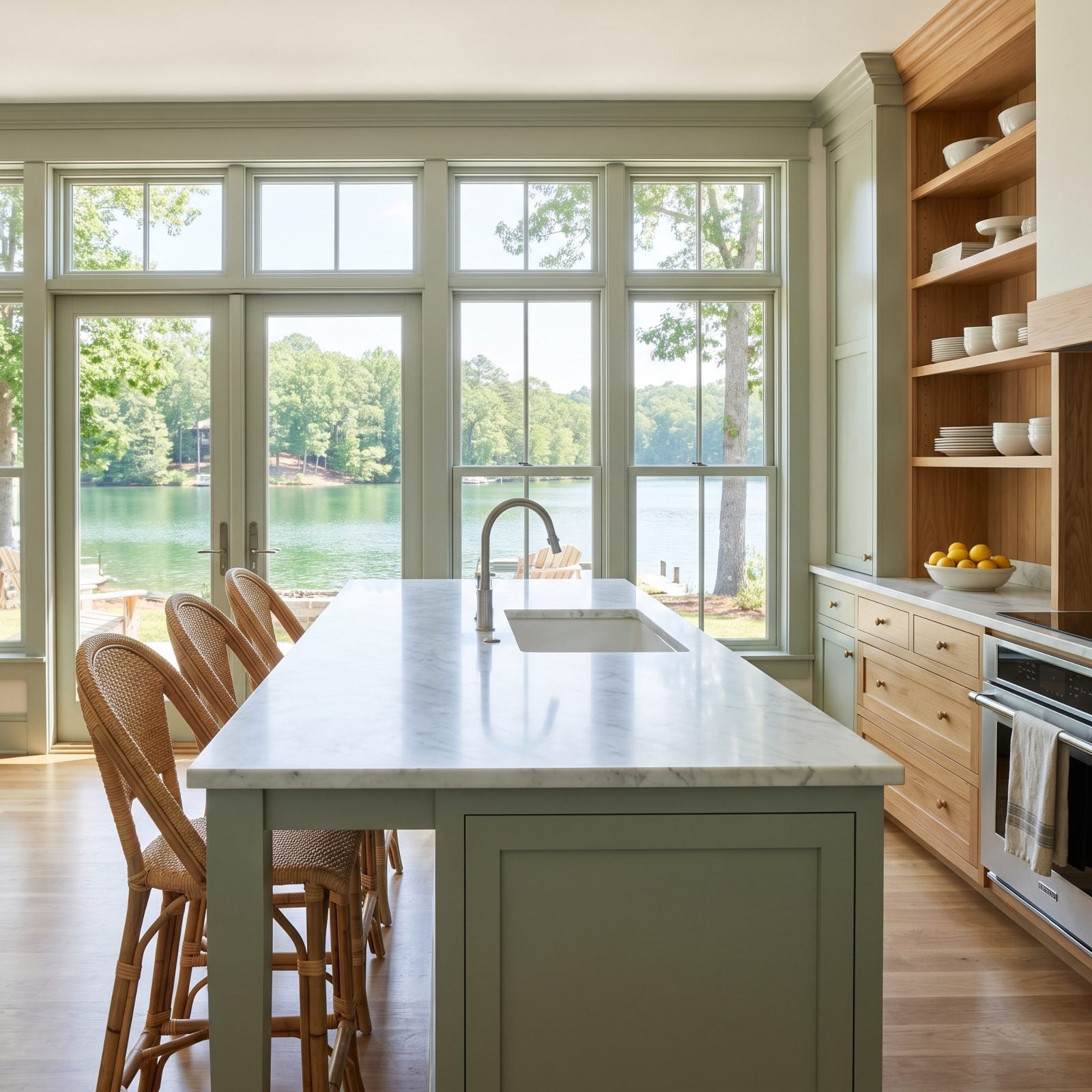 A Kitchen Island Oriented Toward the View