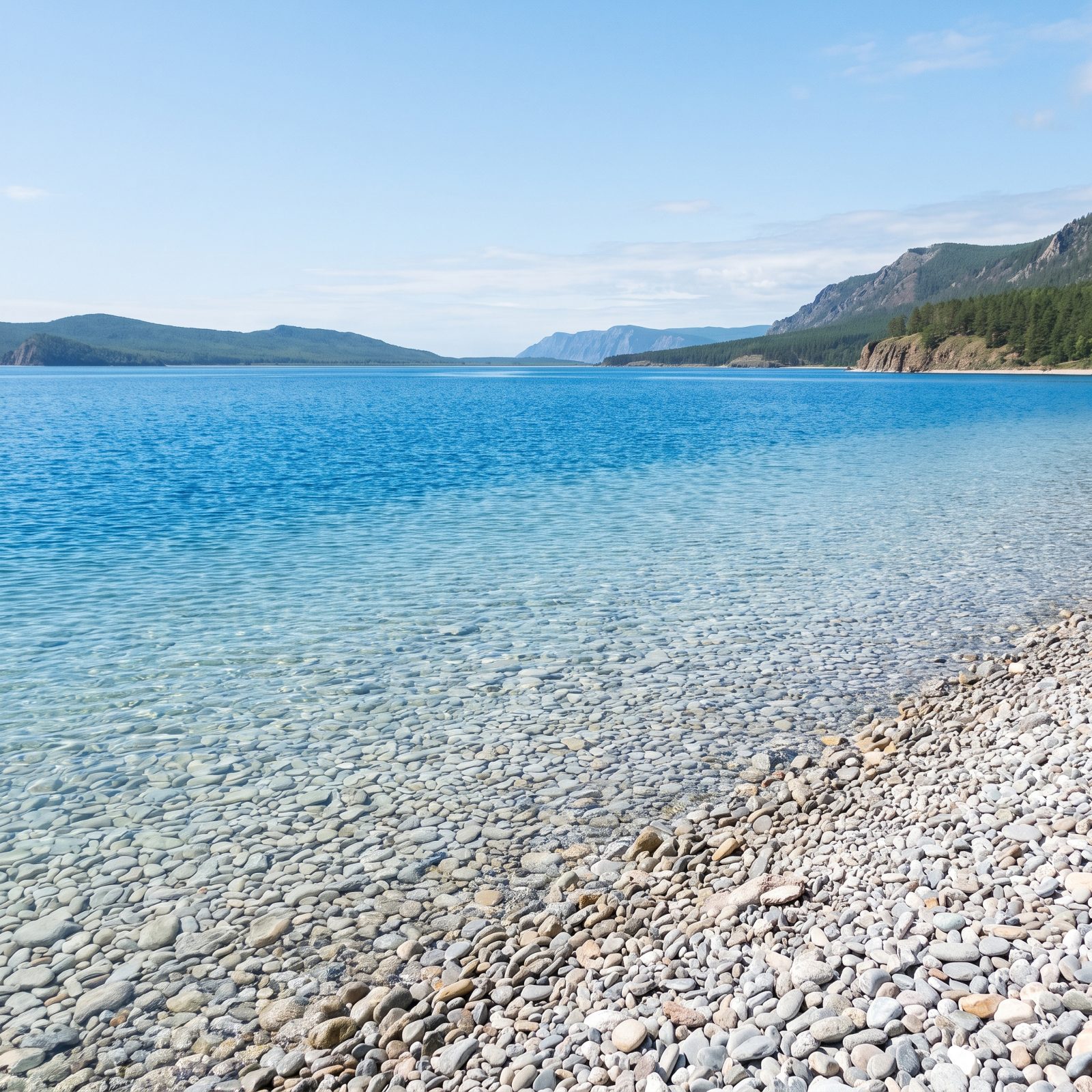 Lake Baikal, Russia, Endless Blue Over Pale Pebble Shores