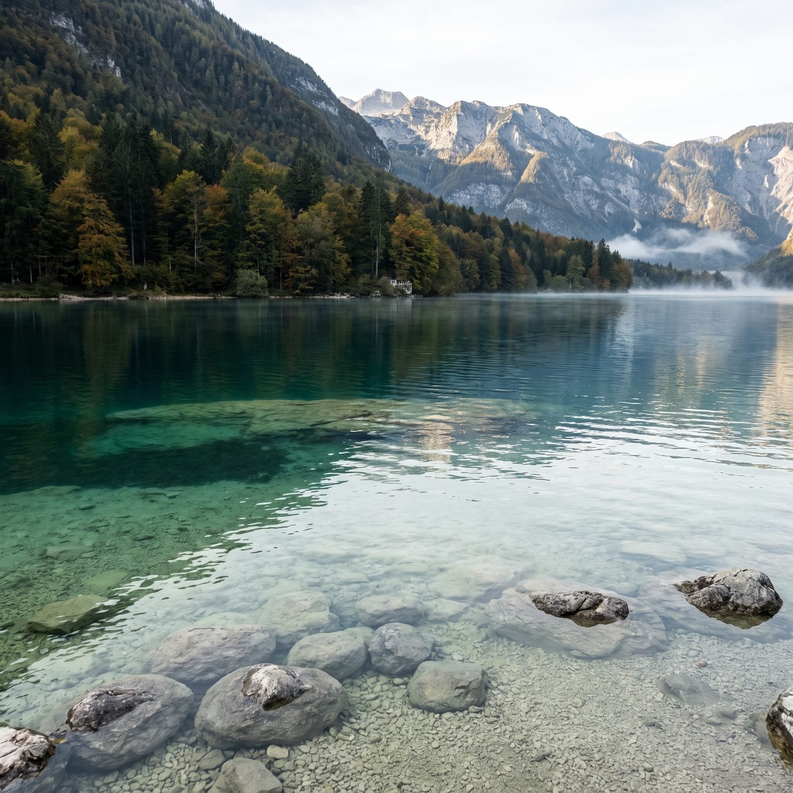 Lake Bohinj, Slovenia, Transparent Alpine Water Inside Triglav National Park