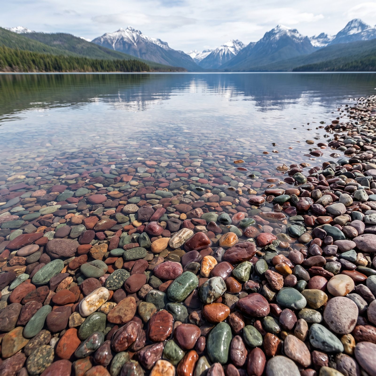 Lake McDonald, Montana, Transparent Water Over Multicolored Pebbles