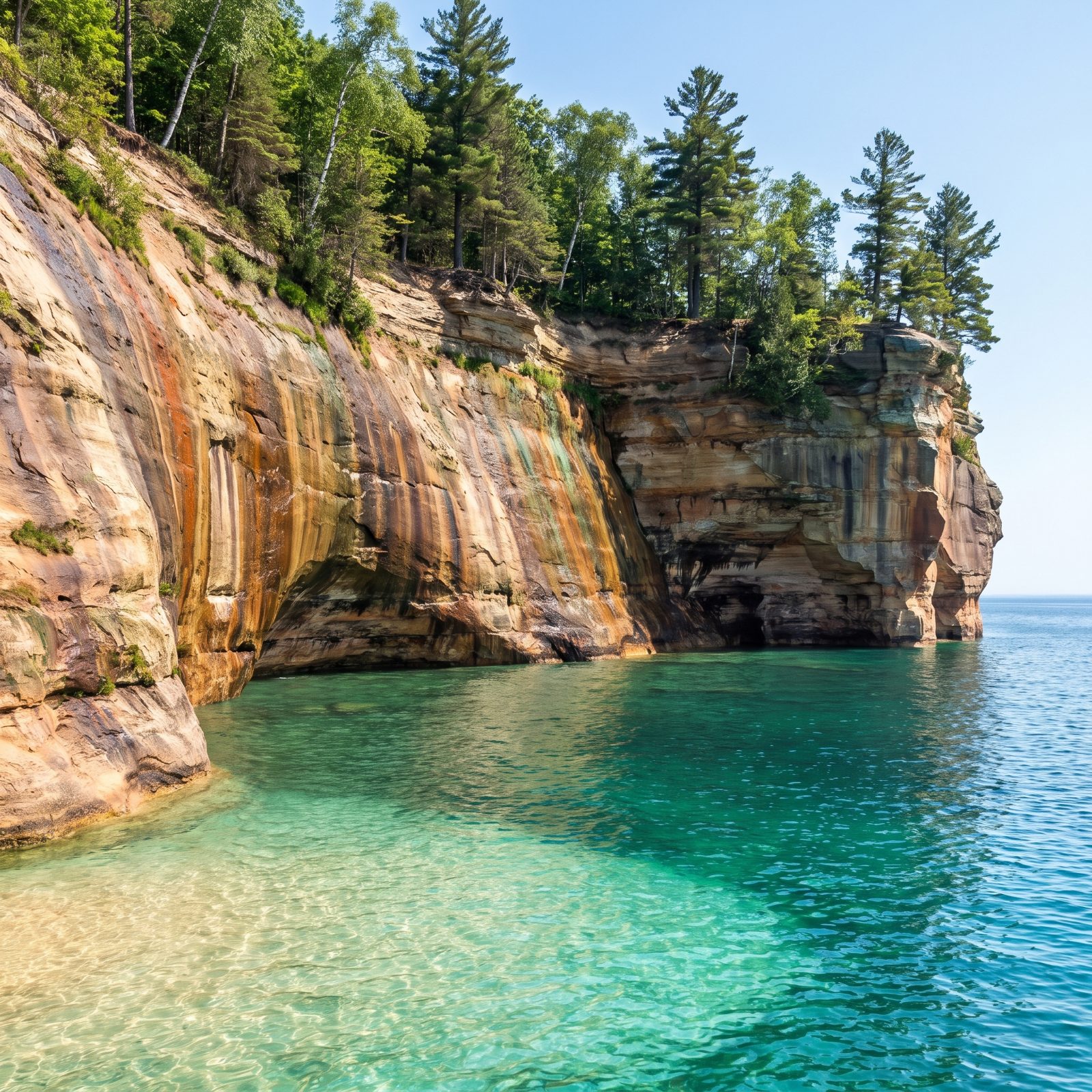 Lake Superior at Pictured Rocks, Michigan, Turquoise Coves Below Sandstone Cliffs