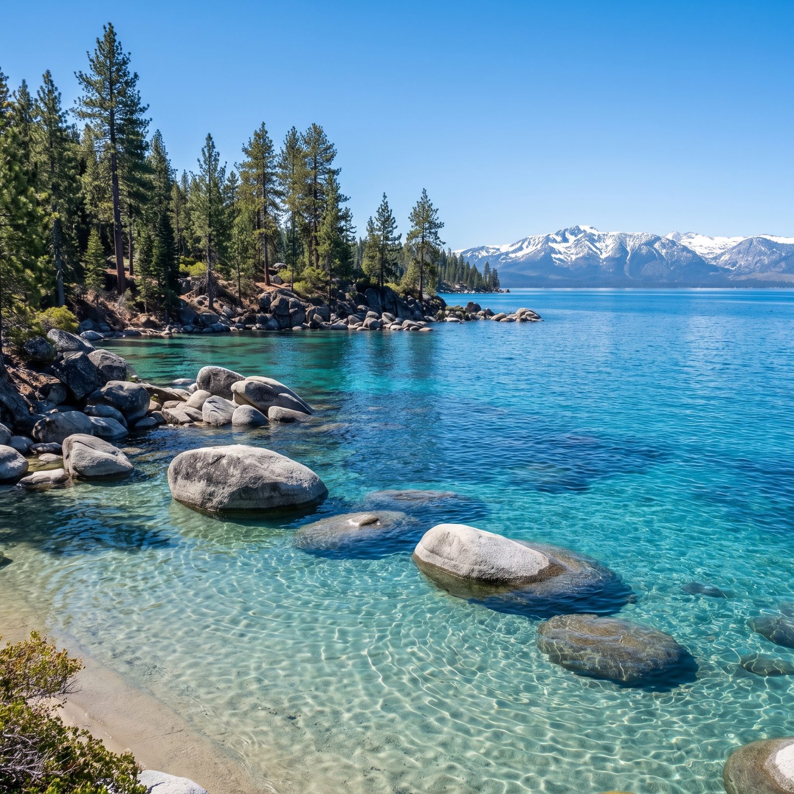 Lake Tahoe, California and Nevada, Granite Coves Beneath Brilliant Blue