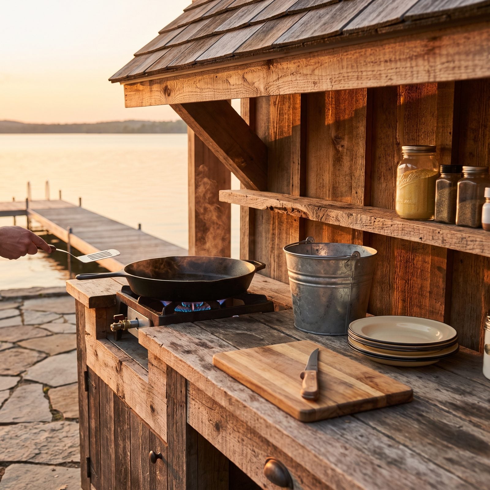 Leave a Cast-Iron Fish-Fry Station Set Up Outdoors