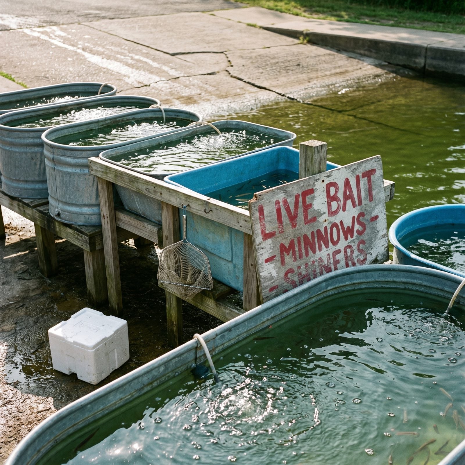 Live Bait Tanks Bubbling Near the Launch Ramp