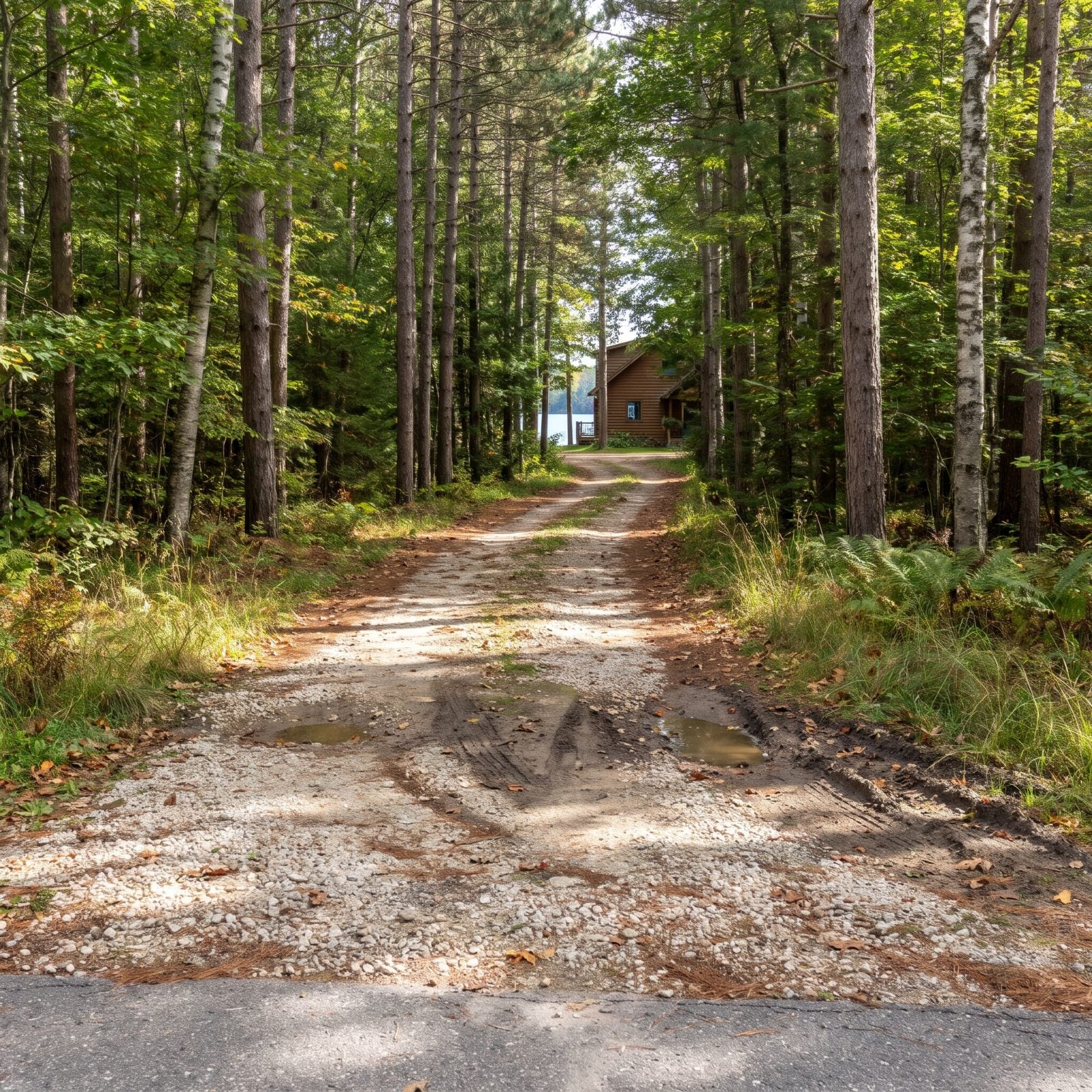 A Long Gravel Driveway Winding Through the Woods