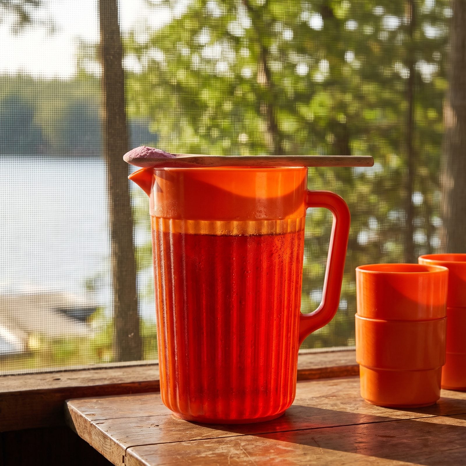 A Molded Plastic Pitcher Filled With Powdered Drink Mix