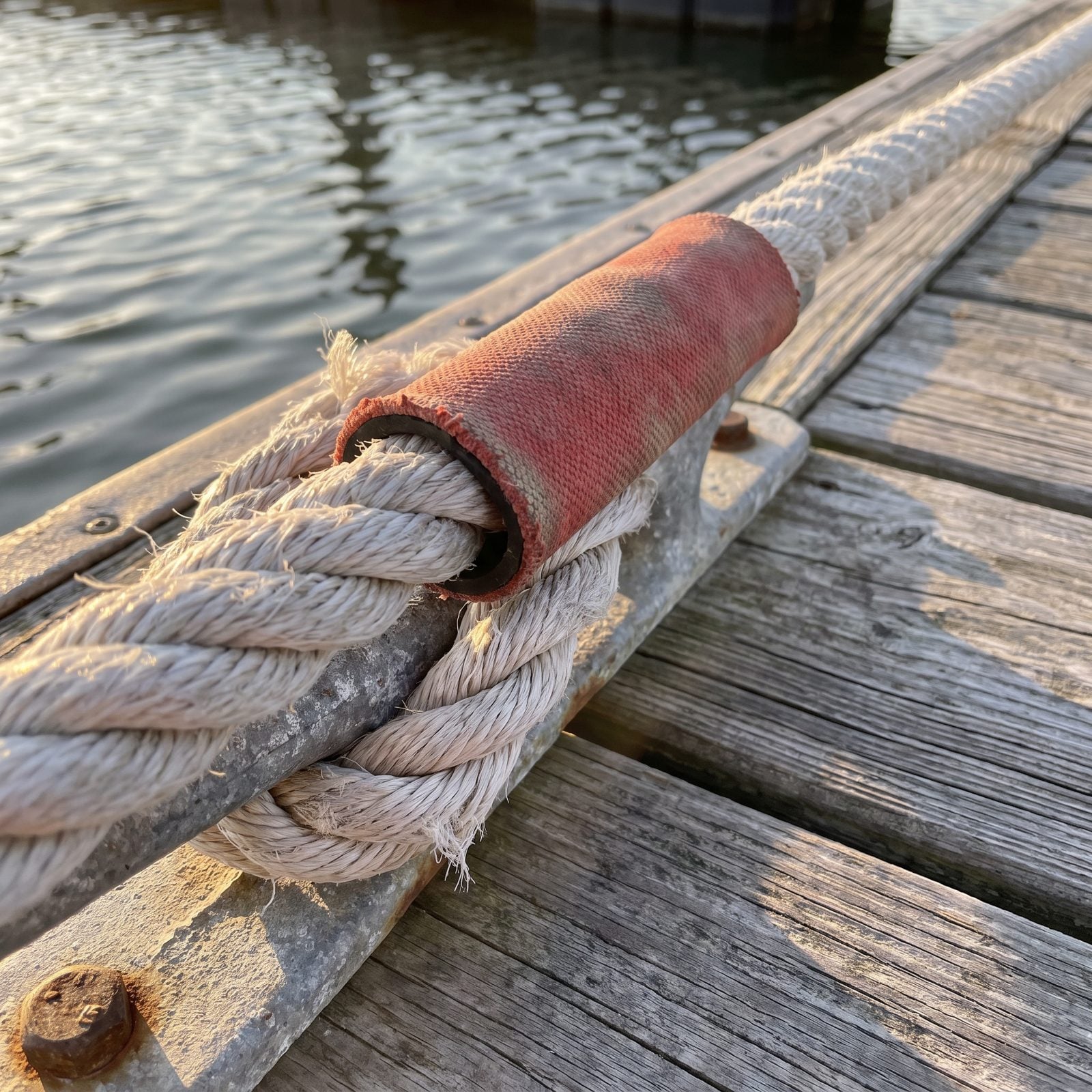 Old Fire Hose Cut Into Dock-Line Chafe Sleeves