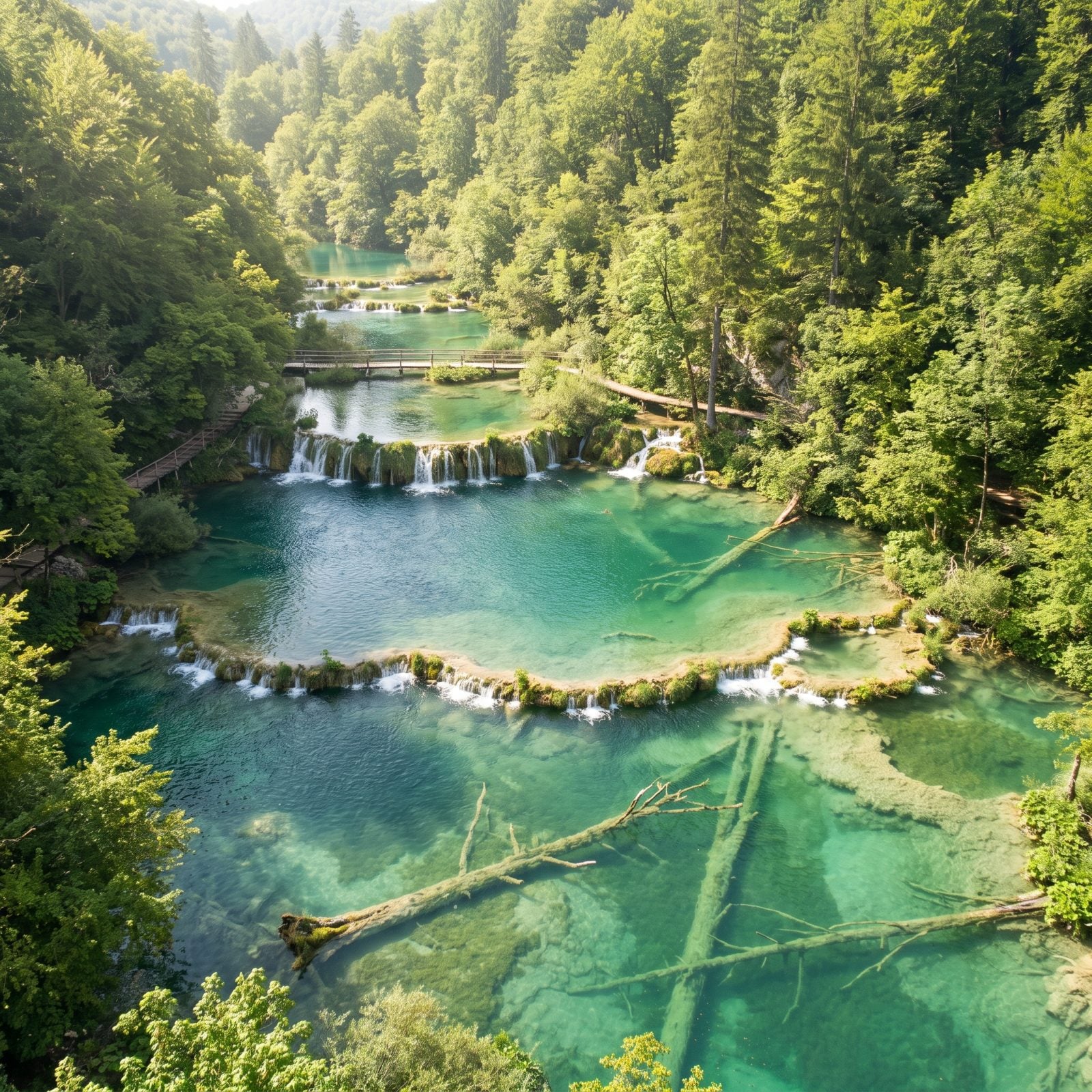 Plitvice Lakes, Croatia, Travertine Basins Linked by Turquoise Waterfalls