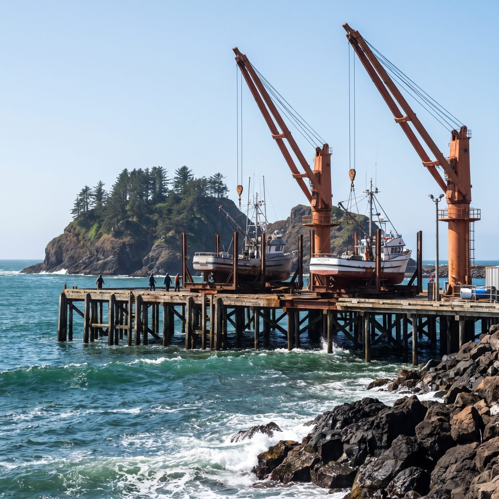 Port Orford, Oregon, Cranes Lift Boats Off the Dock Because There's No Safe Harbor