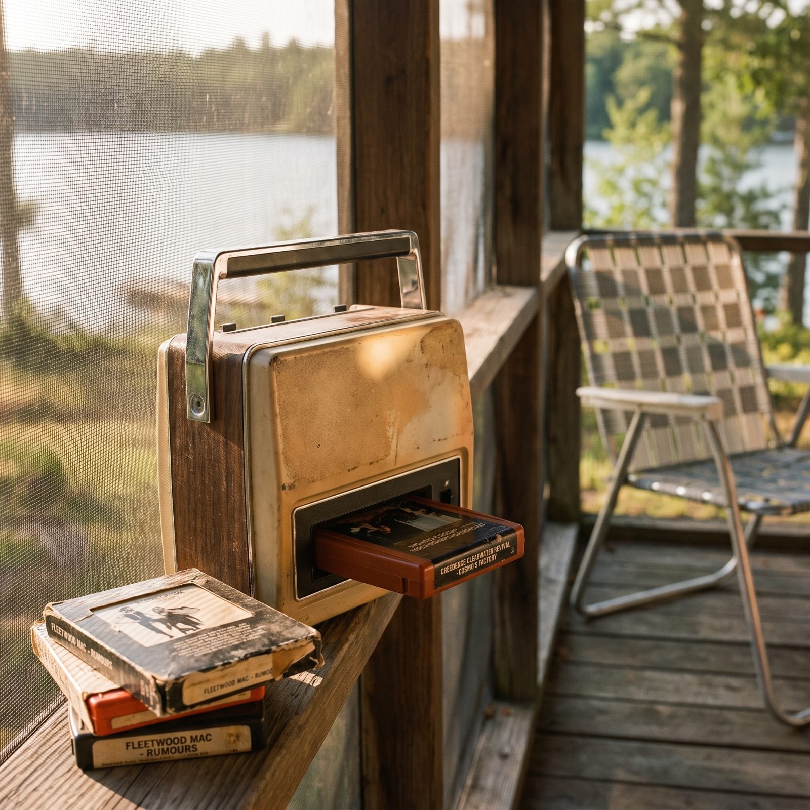 A Portable 8-Track Player With a Carrying Handle