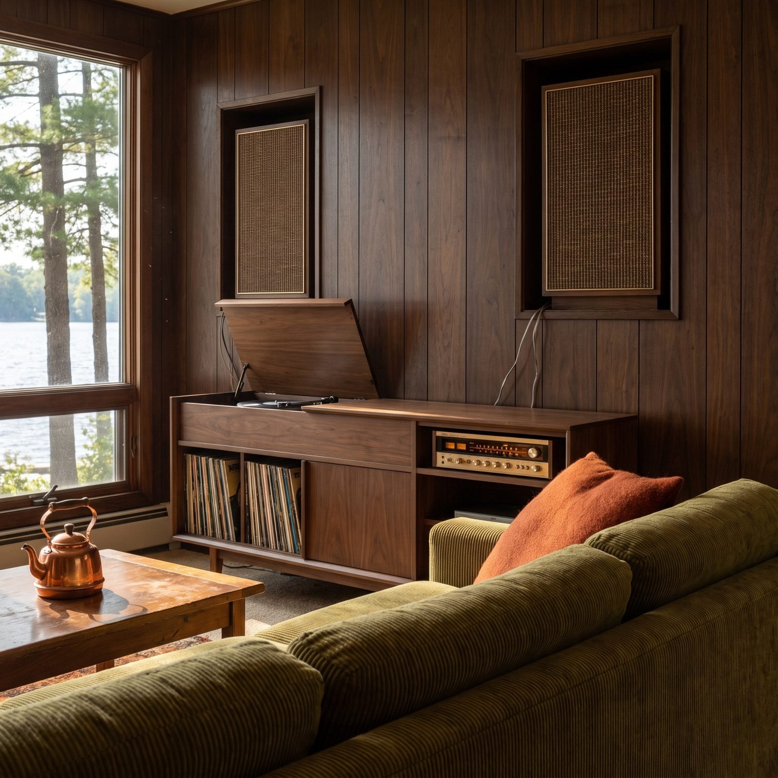 A Record Cabinet Wired to Built-In Speakers