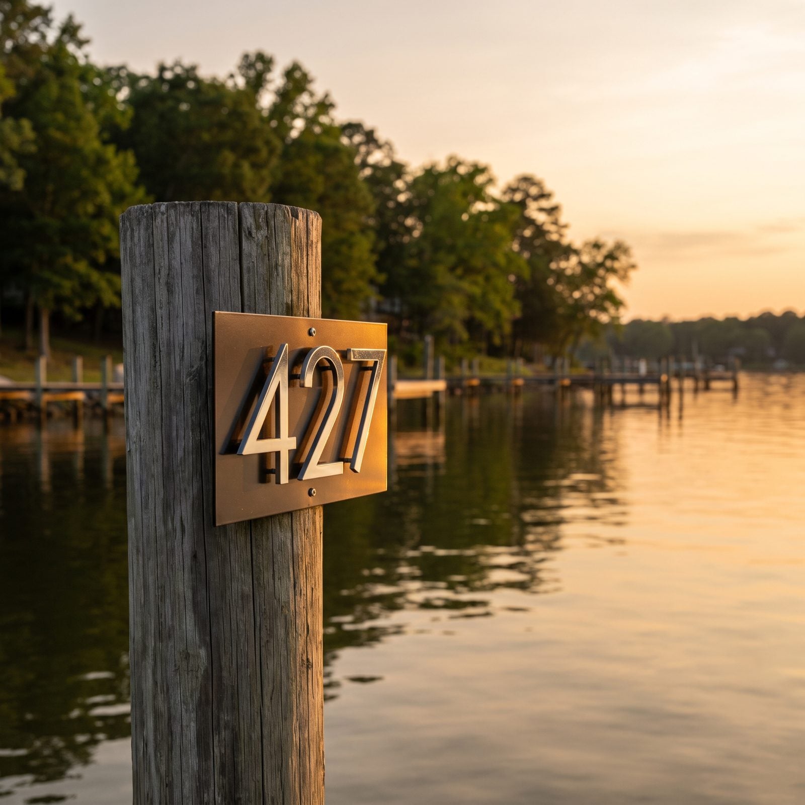 A Reflective Address Plaque Visible From the Water