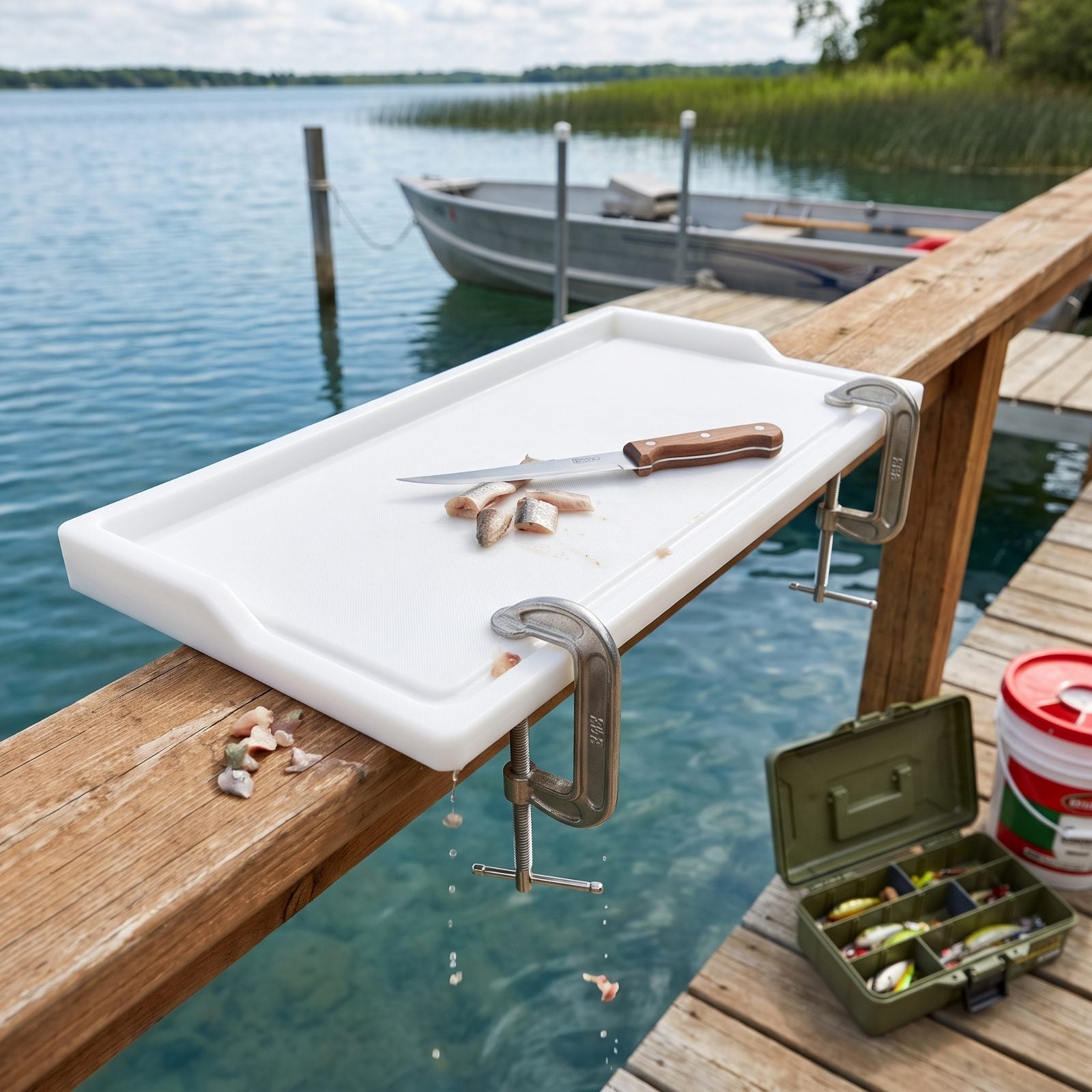 A Removable Bait-Cutting Board With a Raised Rim