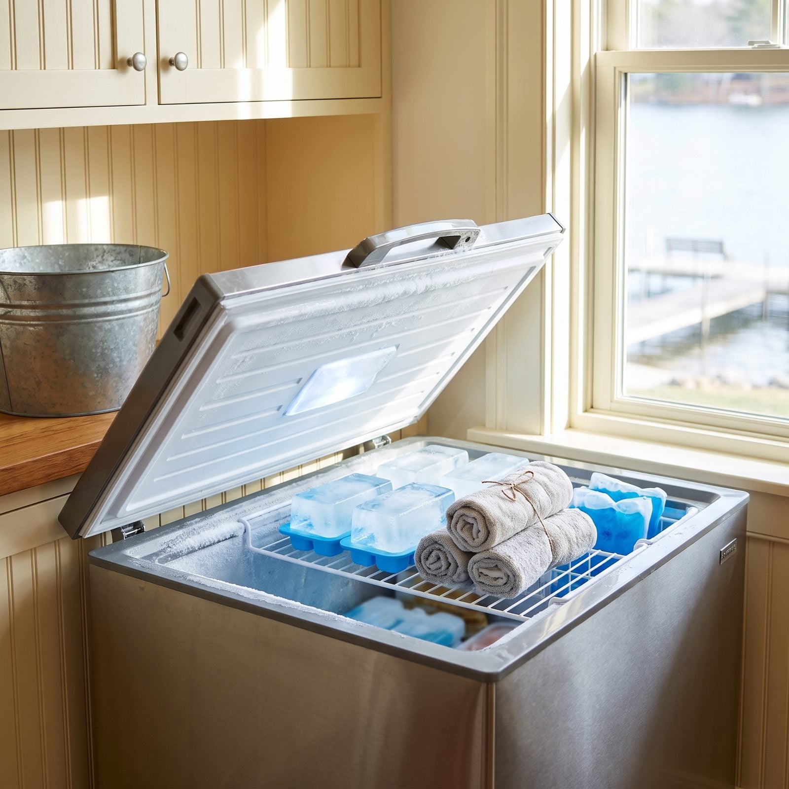 Reserve One Freezer Shelf for Dock Ice and Frozen Towels