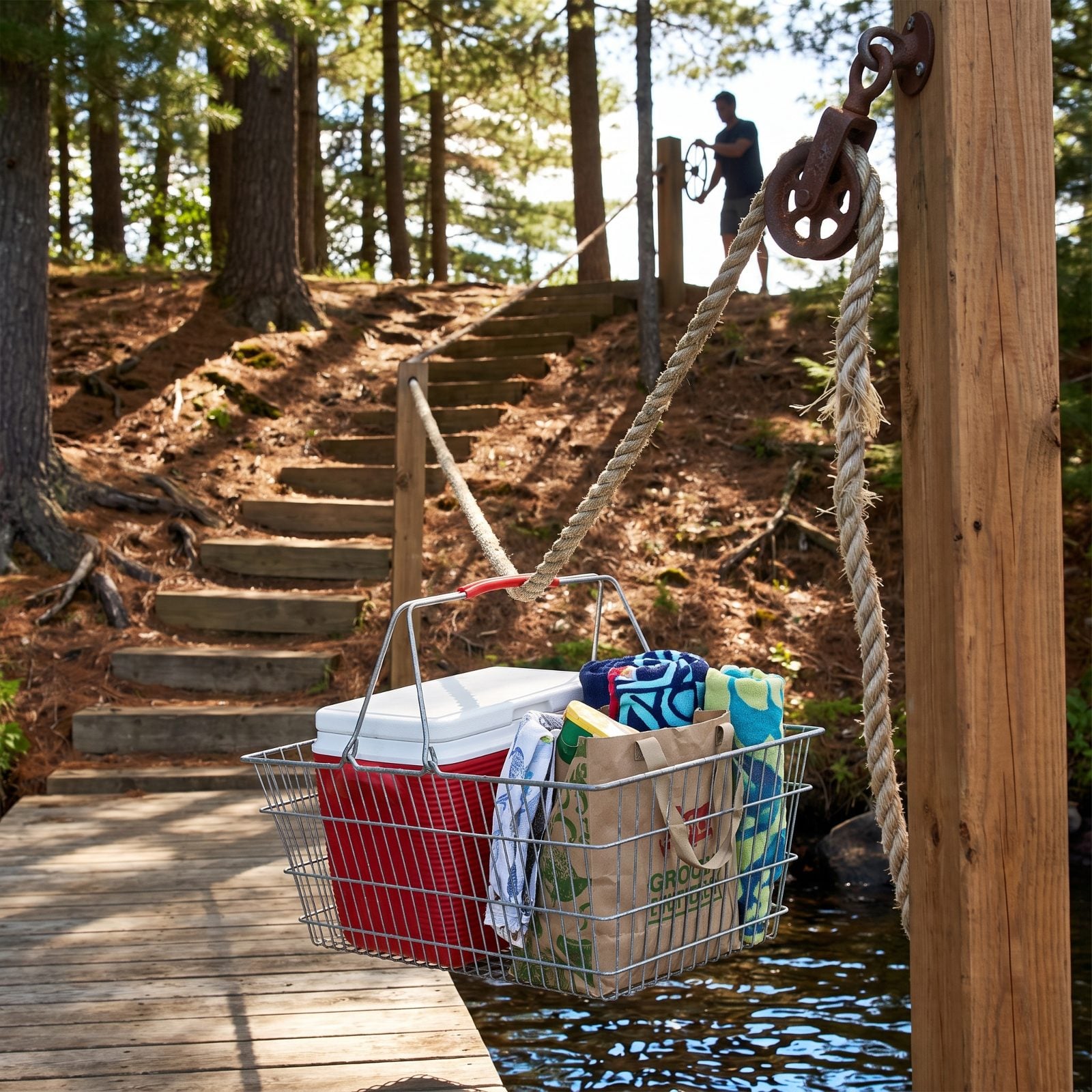 Rig a Hand-Crank Pulley Basket for Steep Lake Banks