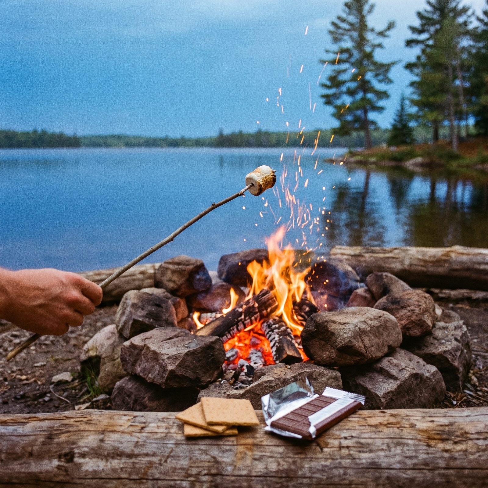 Roasting Marshmallows Over a Crackling Fire Pit
