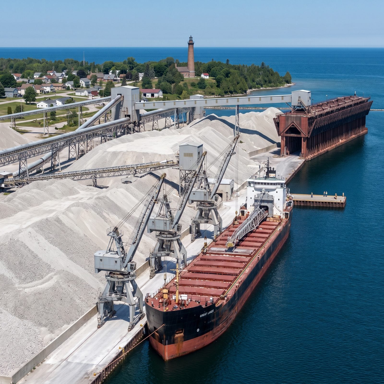 Rogers City, Michigan, Freighters Load Limestone at the World's Largest Quarry