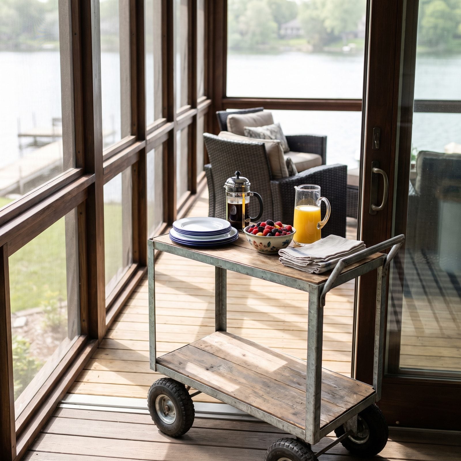 Roll Breakfast Outside on a Slim Utility Cart