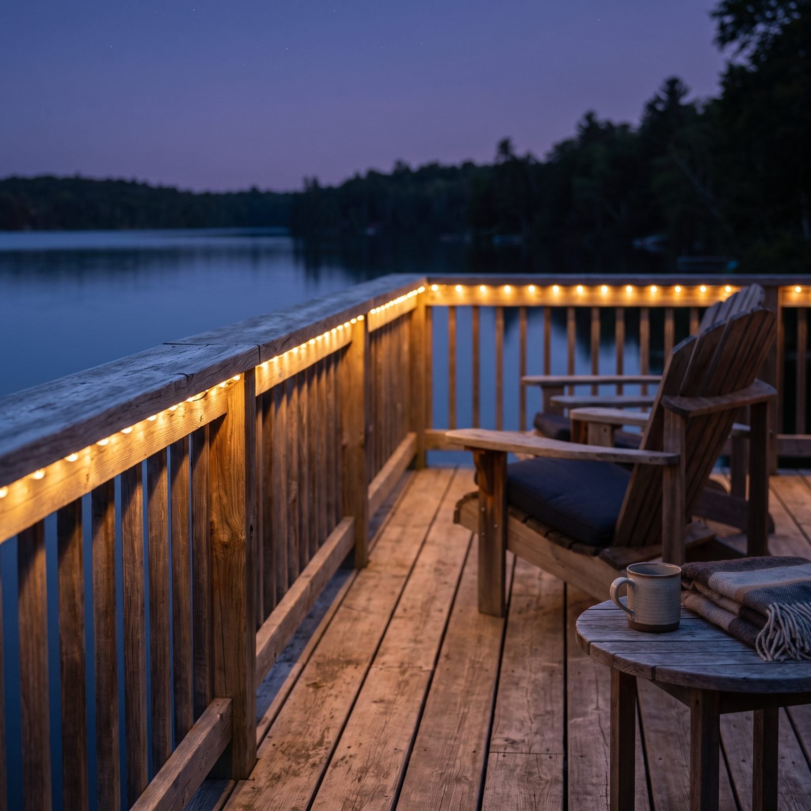 Run Warm String Lights Under Railings Instead of Overhead