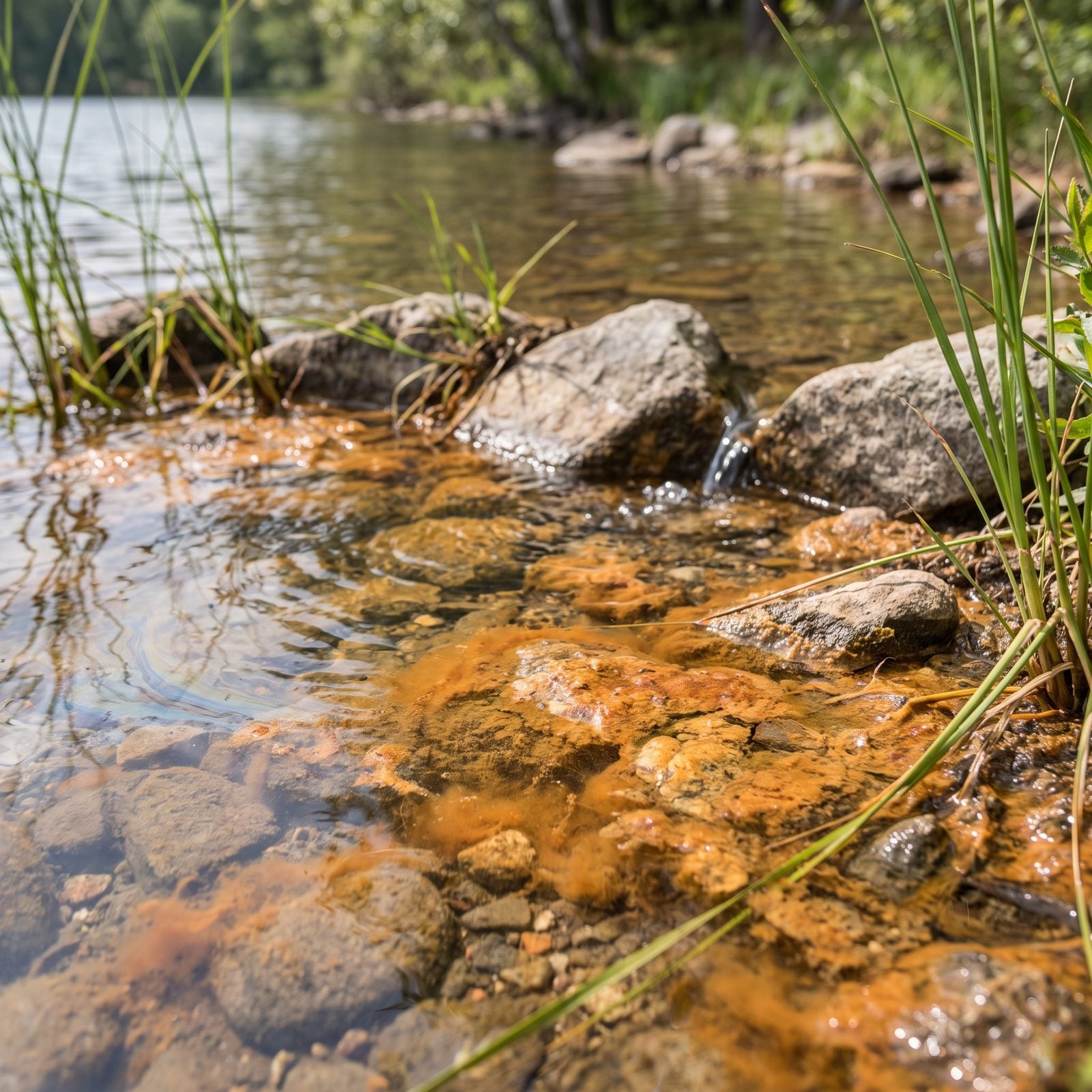 Rust-Orange Iron Bacteria Where Groundwater Seeps In