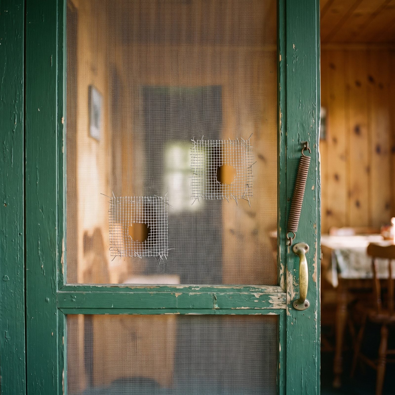 The Screen Door Repaired With Sew-On Wire Patches