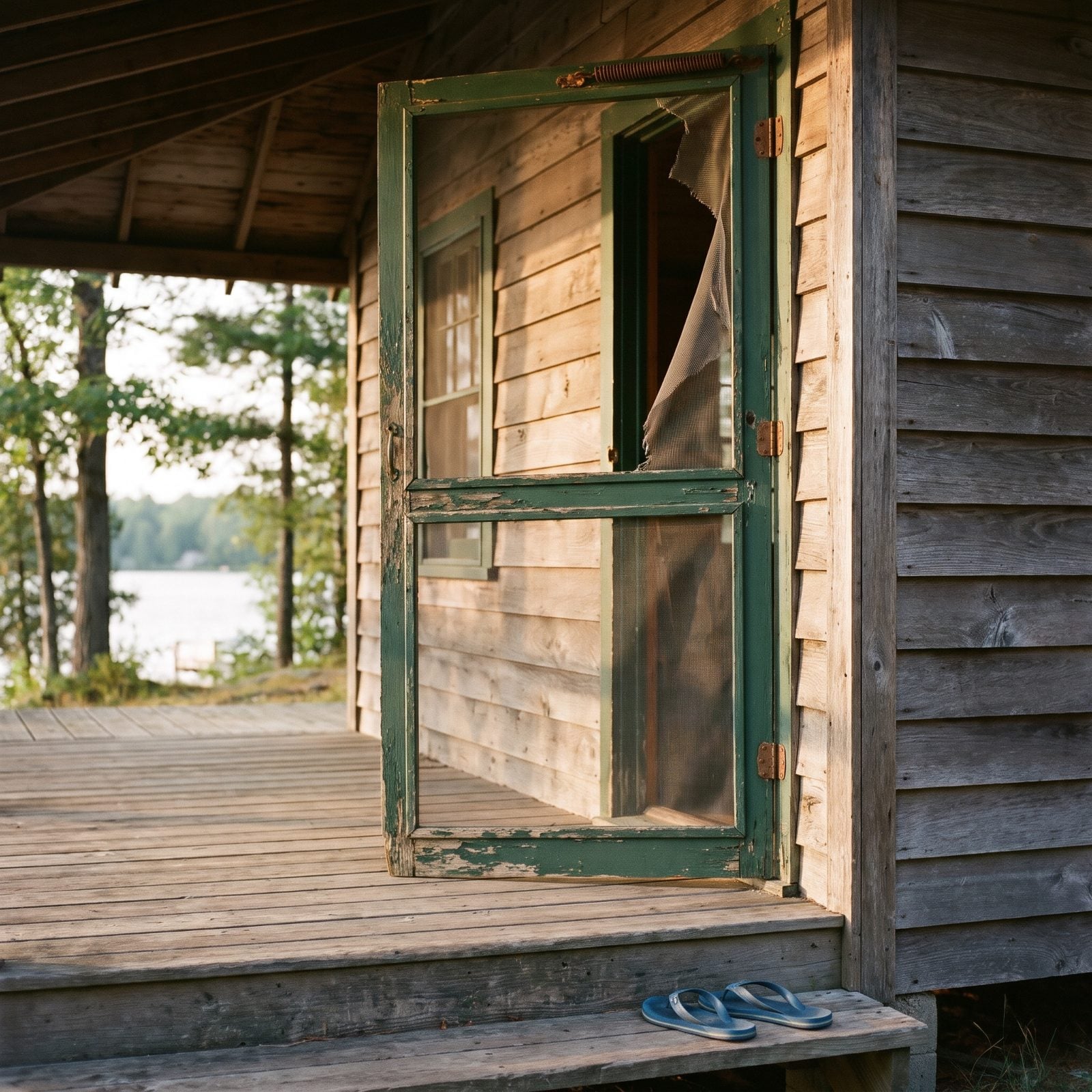 Screen Doors Slamming on a Weathered Lake Cabin