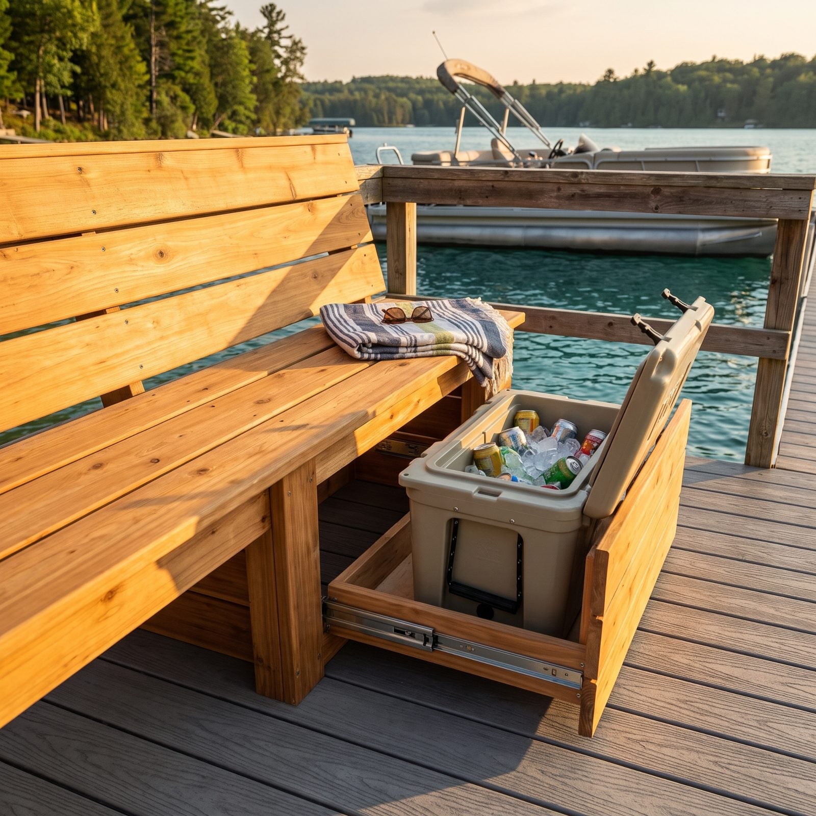A Secured Cooler Slide-Out Beneath the Bench