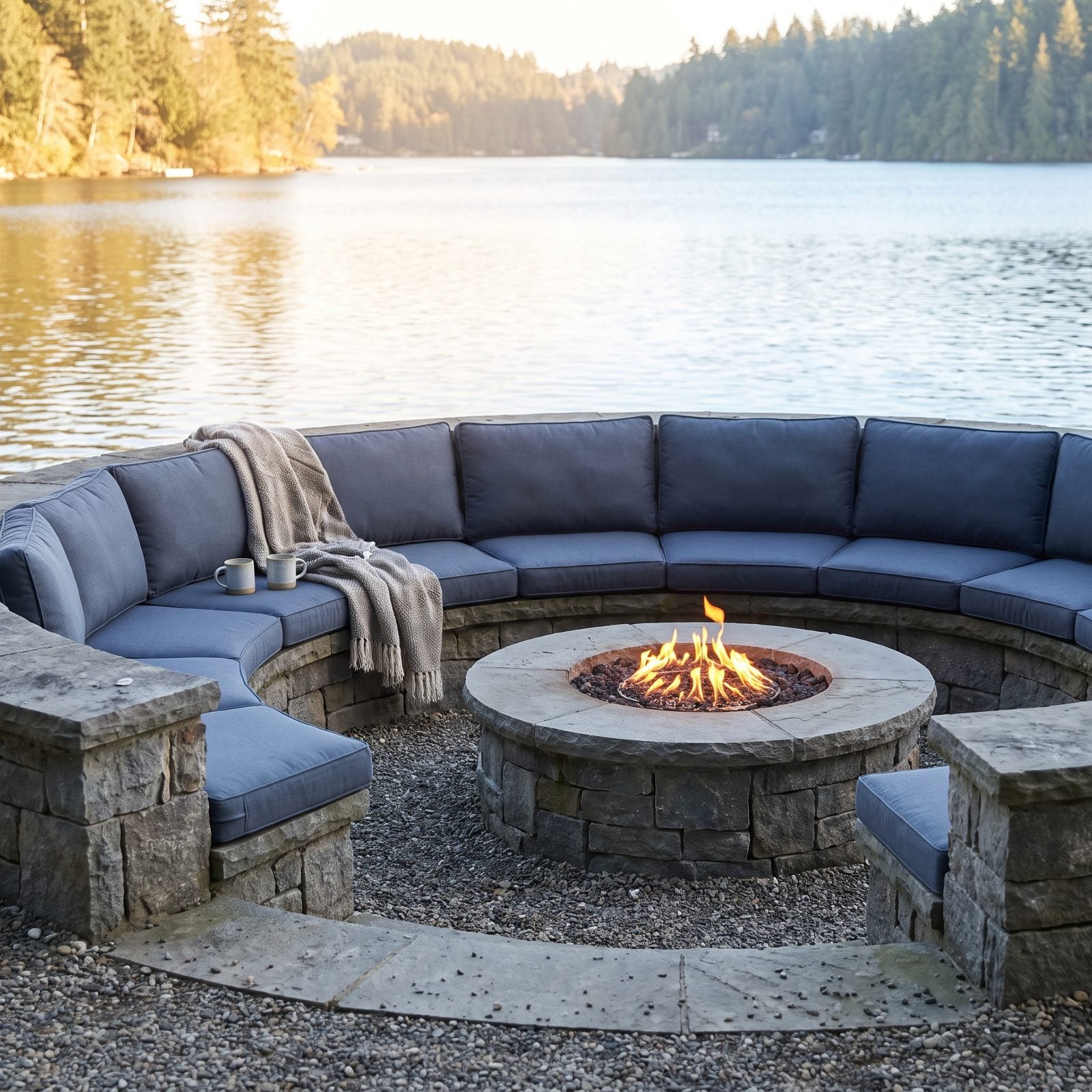 A Shoreline Fire Pit With Built-In Seating