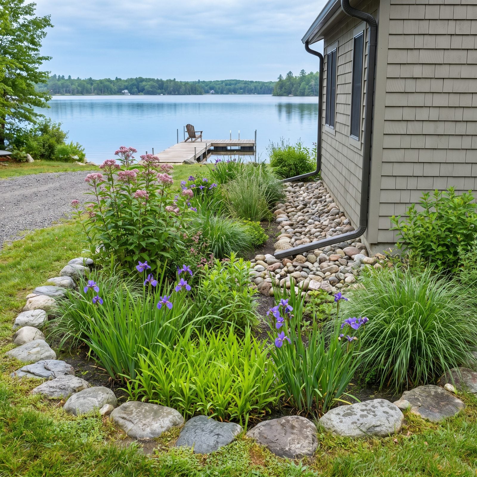 A Shoreline Rain Garden That Captures Roof and Driveway Runoff