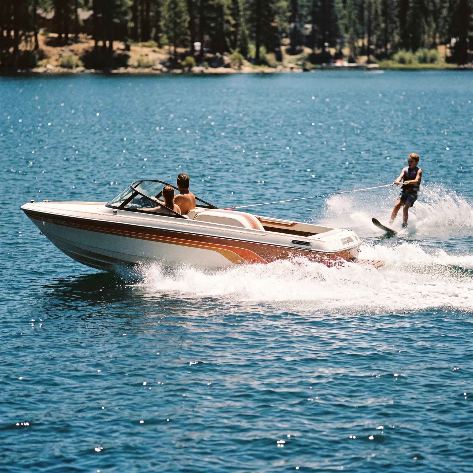 The Ski Boat Towing a Kid Up on a Single Ski