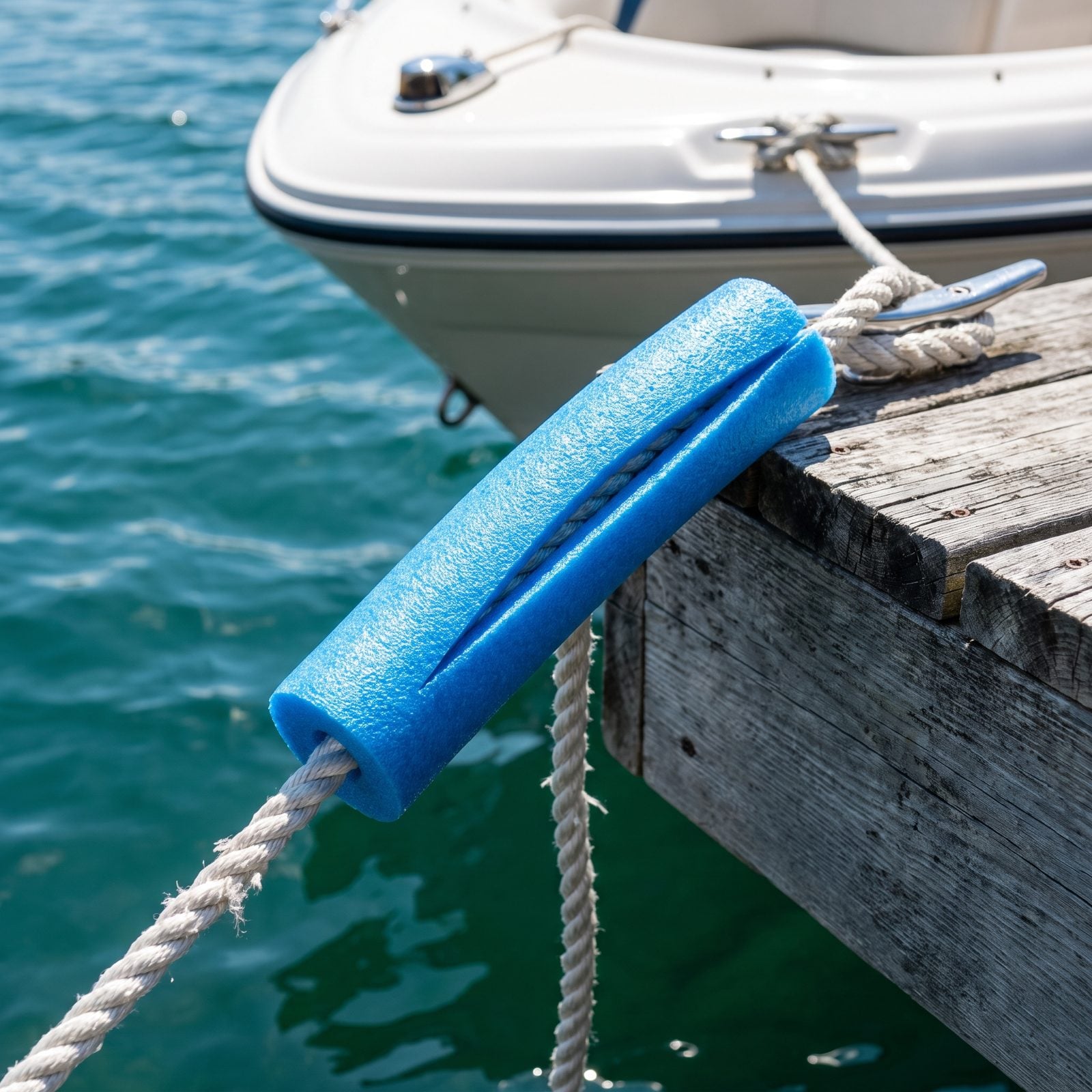 Slide Pool Noodle Sleeves Over Dock Lines