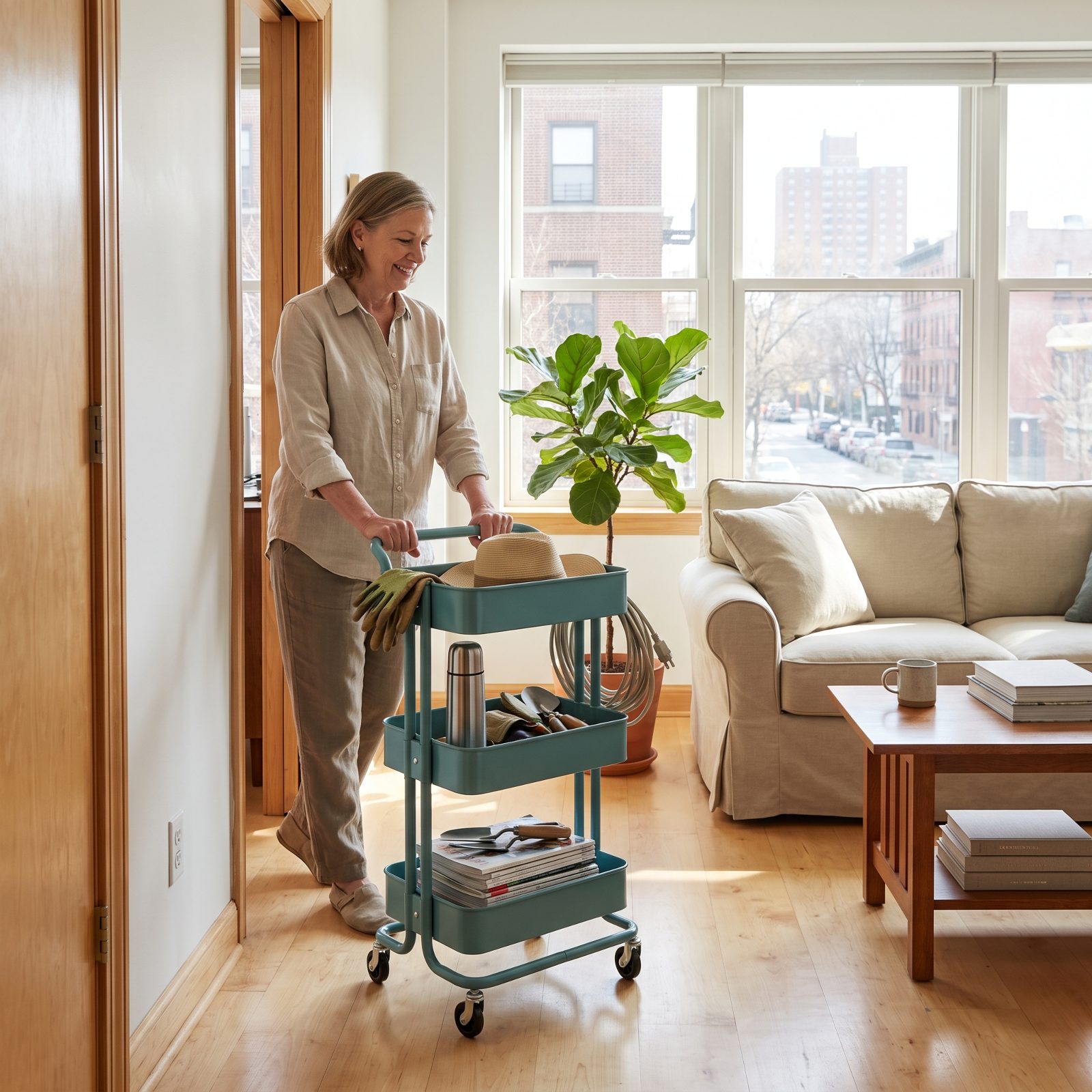 A Slim Rolling Cart That Moves Supplies Between Rooms