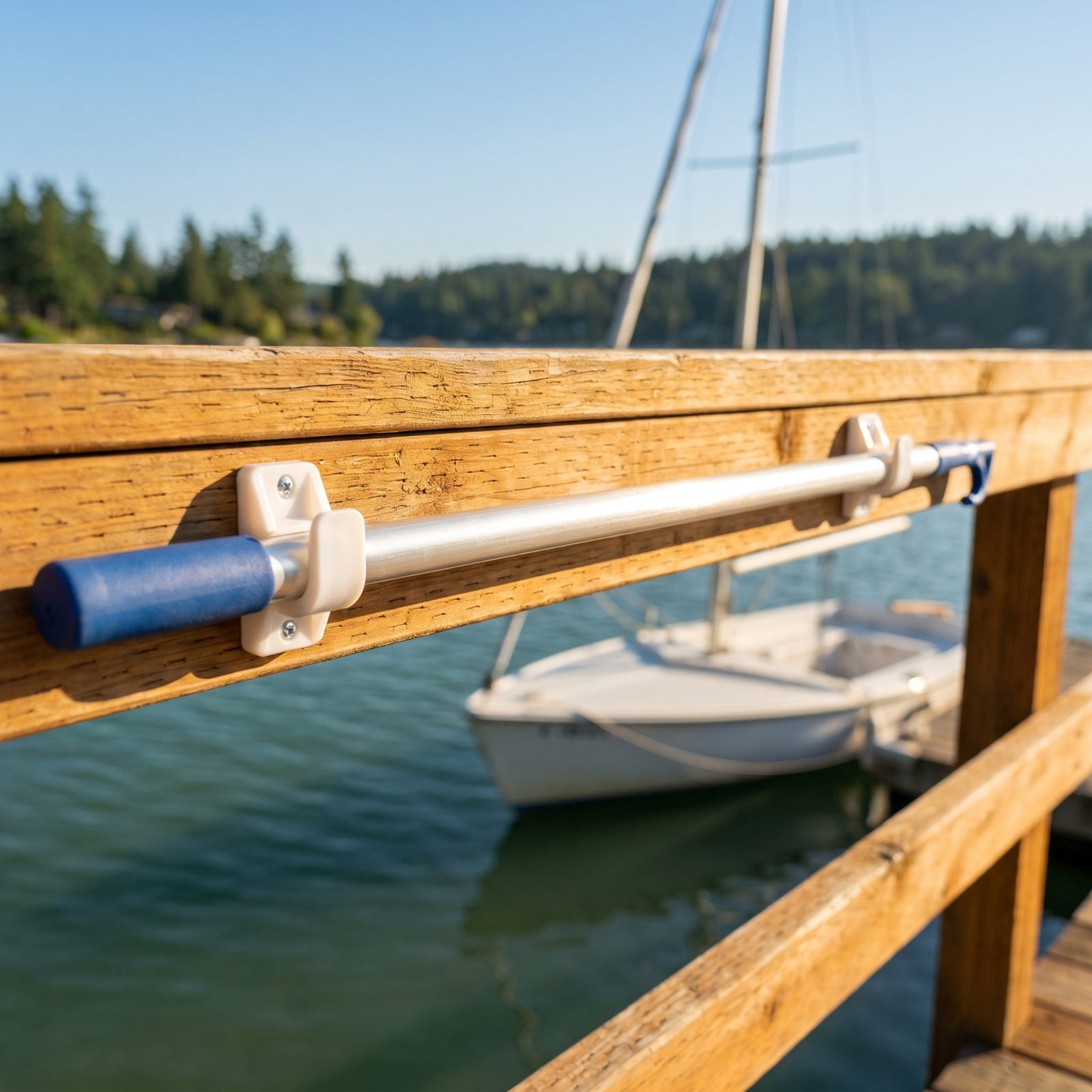 Snap-In Clips That Keep the Boat Hook Accessible